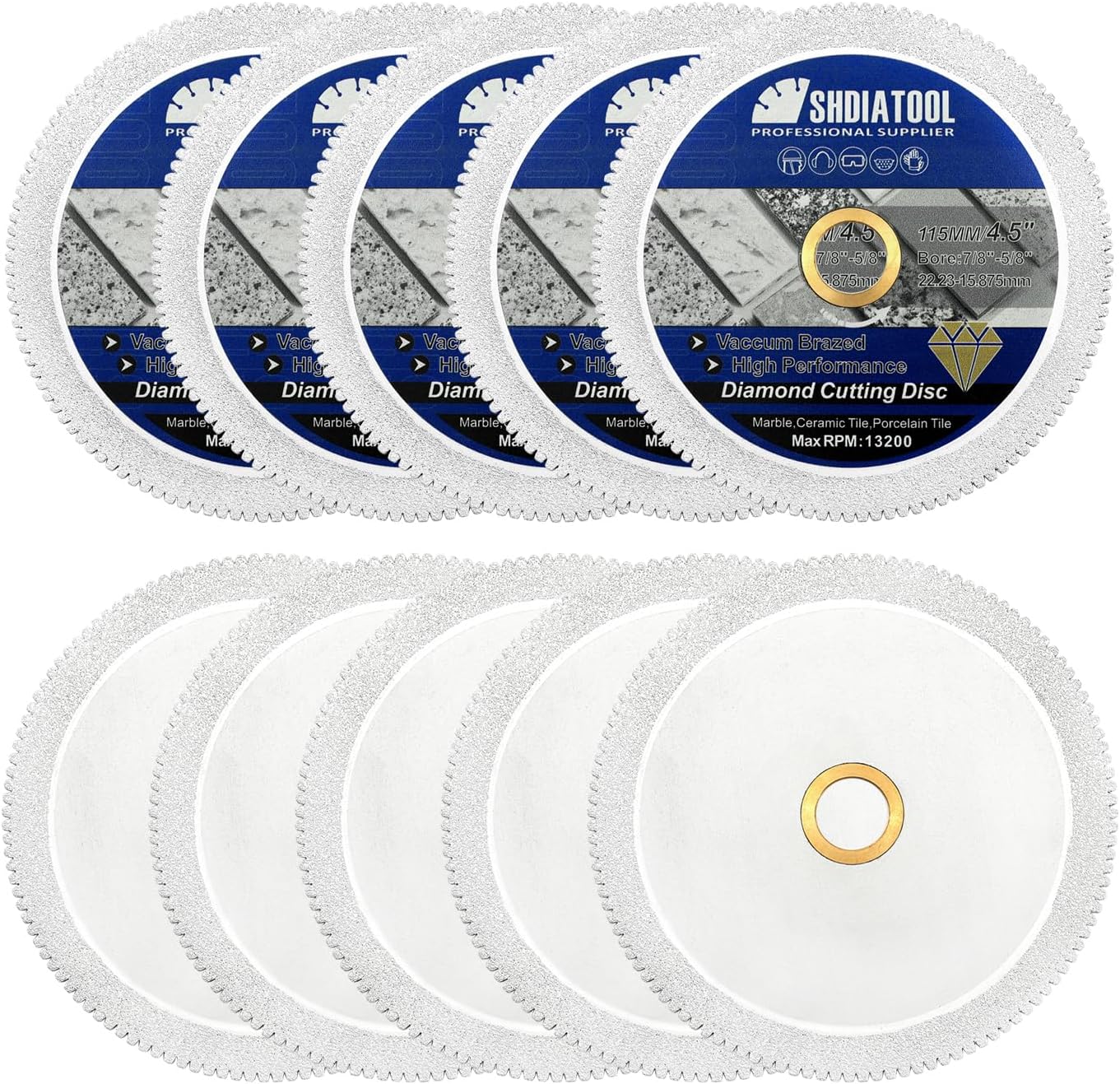 SHDIATOOL Diamond Saw Blade 4-1/2-Inch, Marble Cutting Disc, All Purpose Cut Off Wheel for Tile Porcelain Ceramic Granite 115mm (Pack of 10)