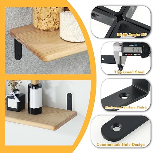 Miniatura 14 de Alise Soportes de estante flotantes, soporte negro para estantes, soporte de pared en L resistente, soporte de esquina de ángulo de articulación