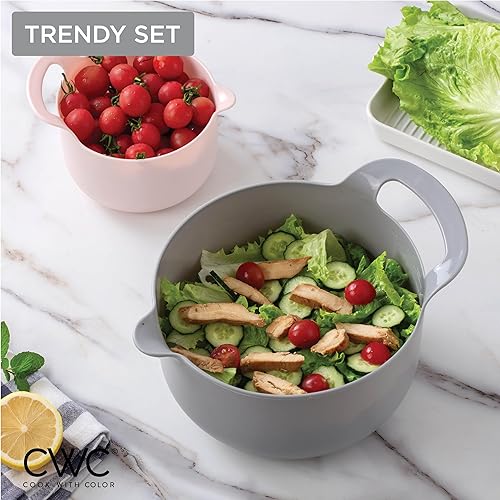 Vista 134 de COOK WITH COLOR Nesting - Juego de cuencos de plástico para mezclar con boquillas y asas, color rosa, 4 piezas antideslizantes