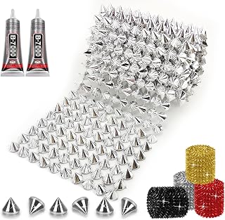 0.5 Yard Spike for Crafts Stude for Clothing, Silver Black Spike Stud with Glue, Cone Flatback Plastic Trim Mesh for Holloween Party Decoration Costume DIY Crafts