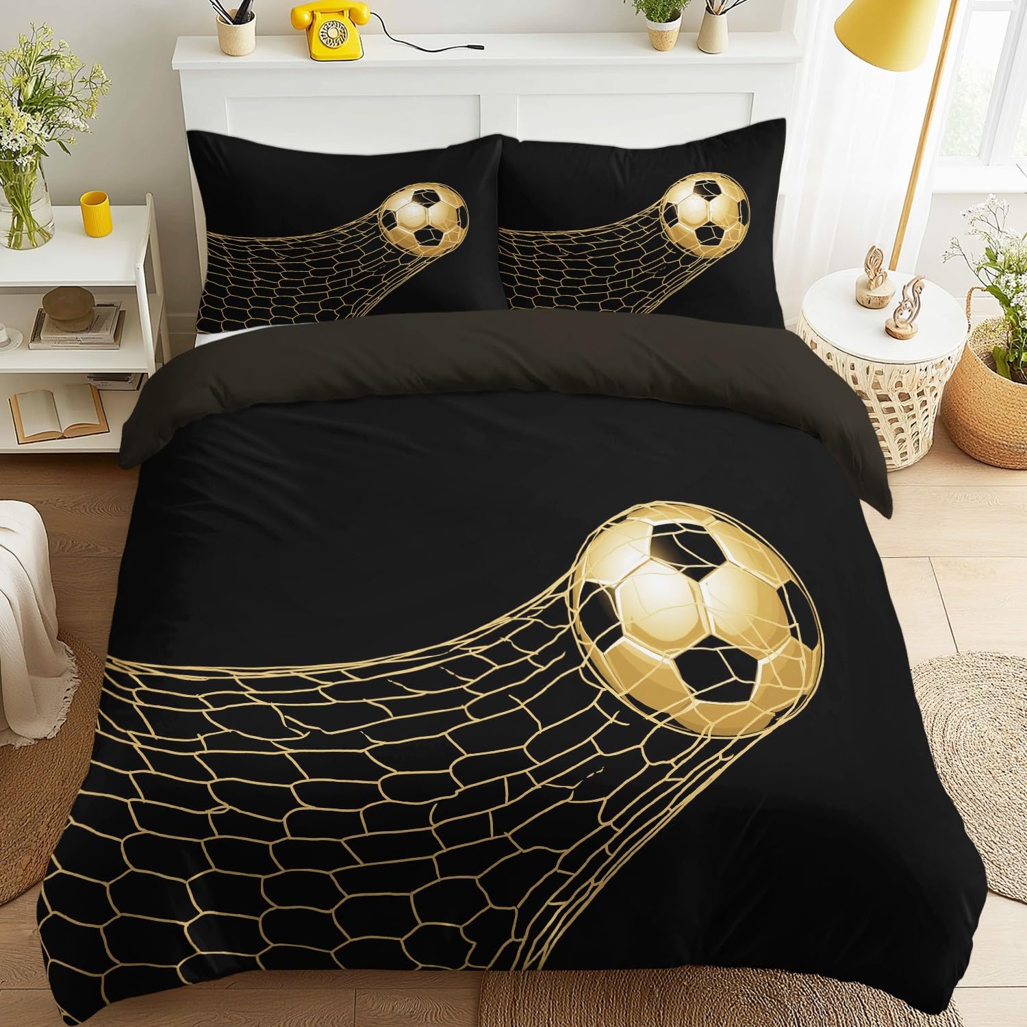 Housse de couette 220 x 200 cm ballon de football parure lit microfibre zip