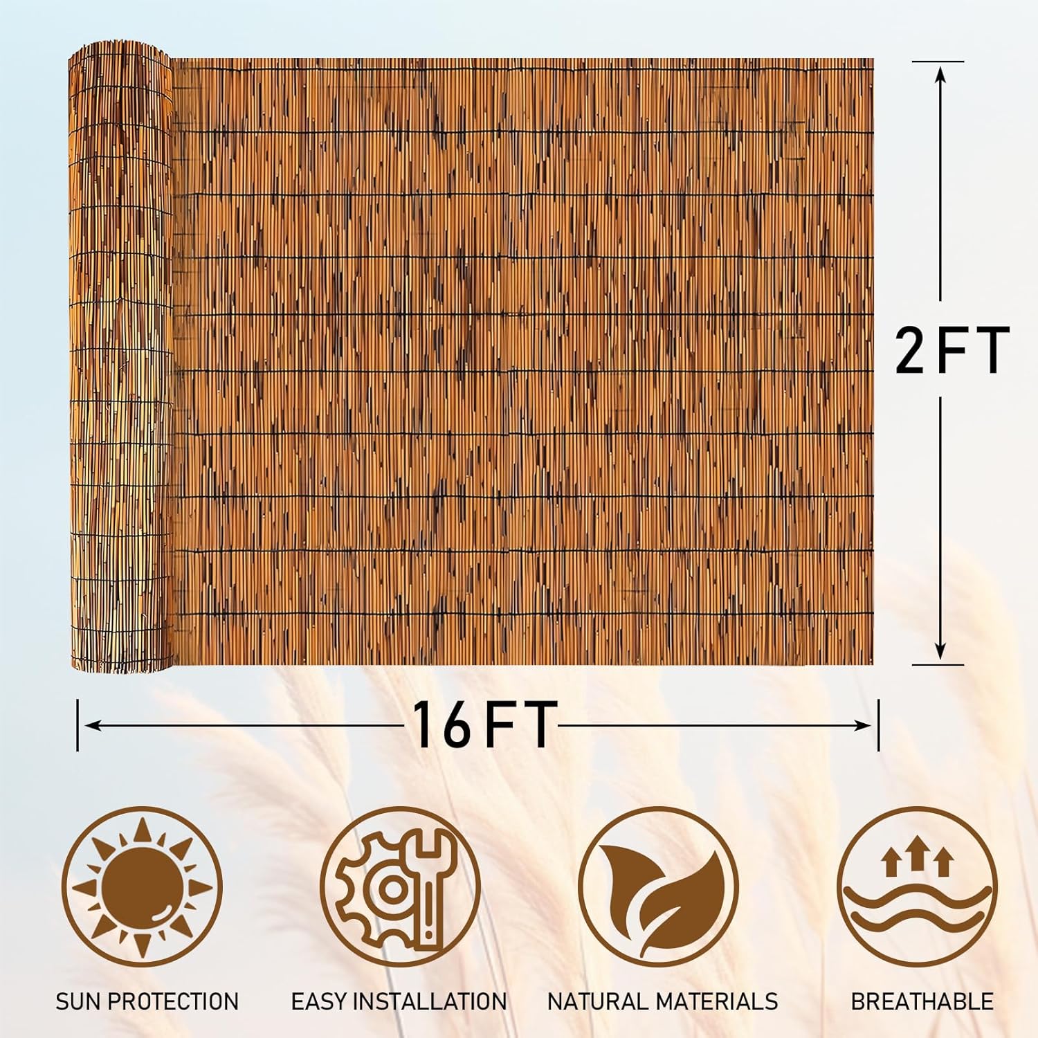 Reed Fence - Bamboo Fencing roll 2 feet high Outdoor Bamboo Privacy Screen for Patio Decorative Reed Fencing for Garden Backyard Patio Balconies