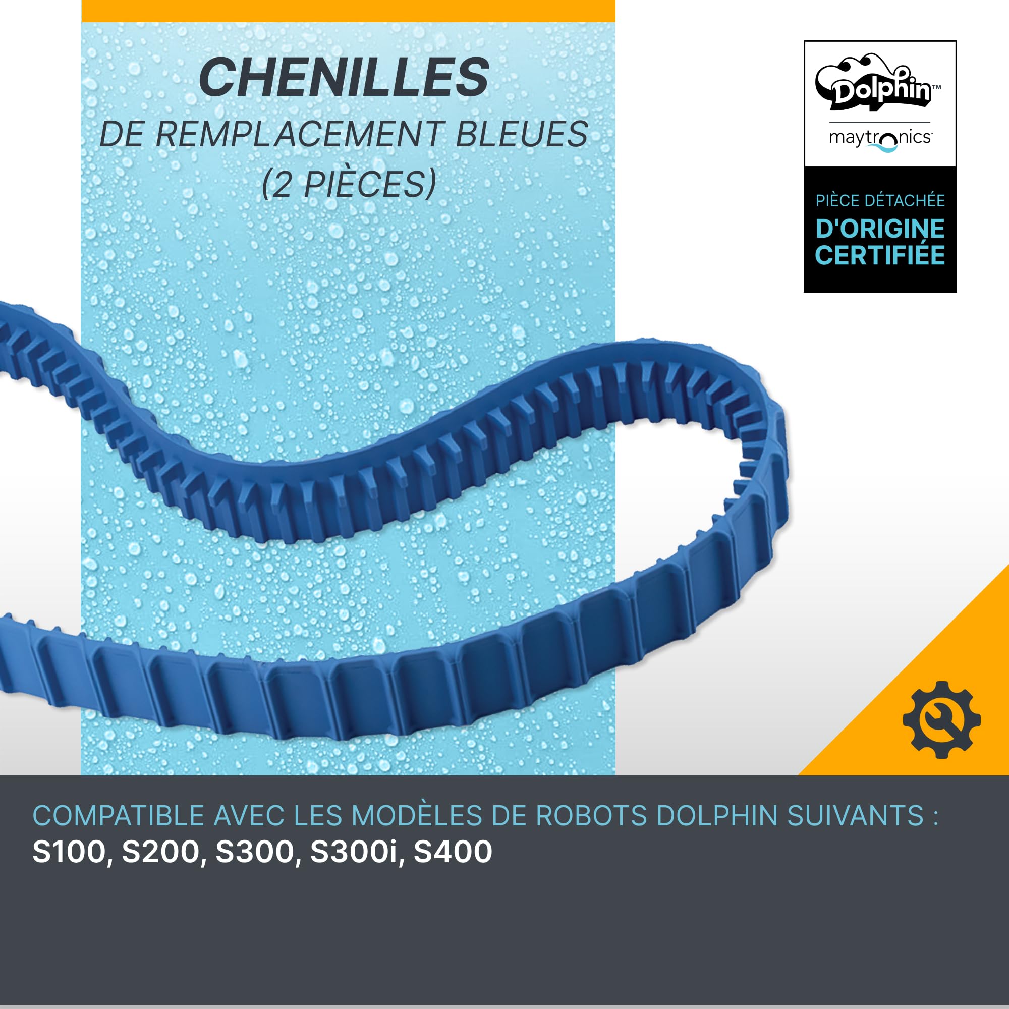Dolphin Pièce détachée certifiée Chenilles de Remplacement Bleues (2 pièces) — Référence 99831521-R2
