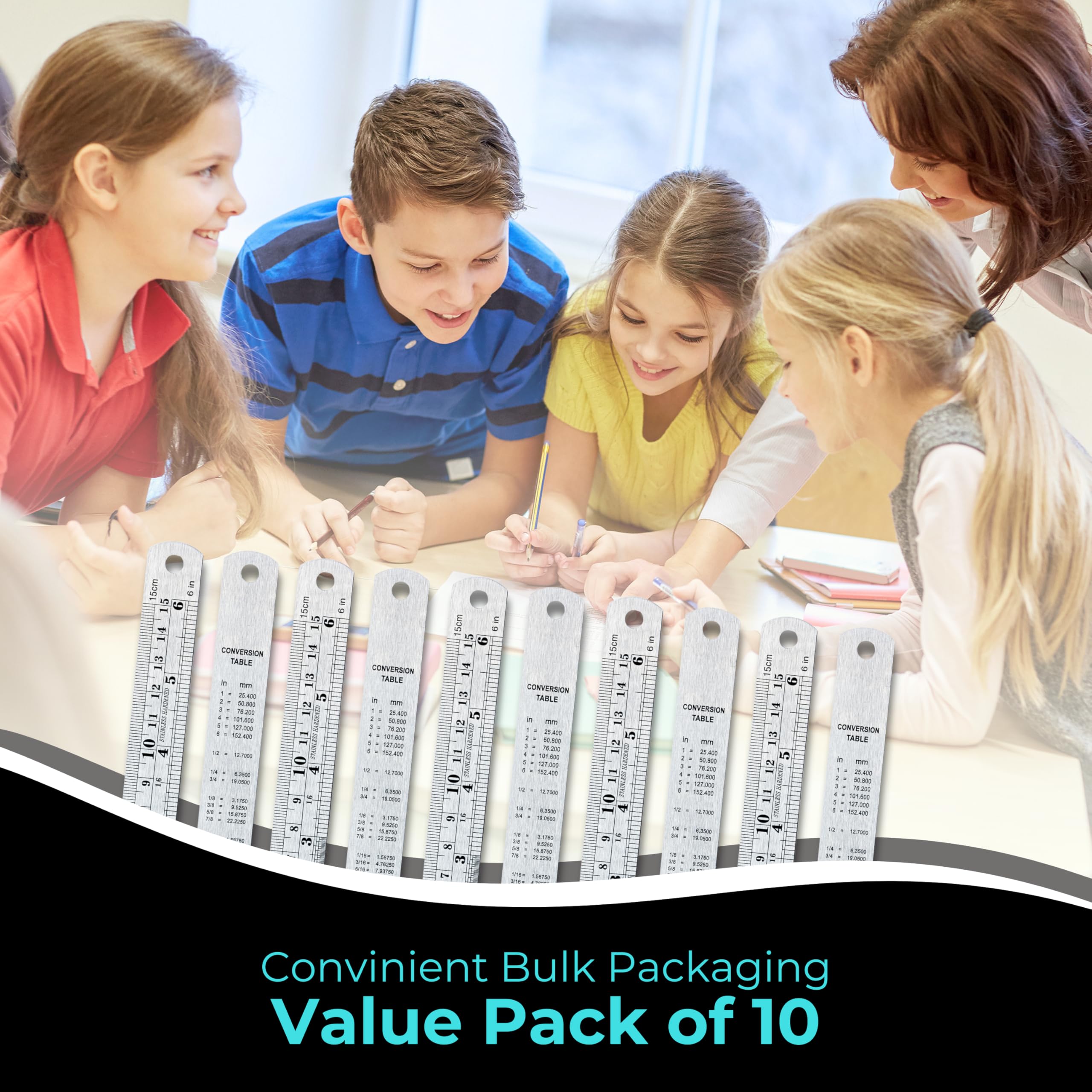 Snapklik.com : 6 Inch Metal Ruler Bulk Set - 10-Pack Of Compact 6 Inch ...