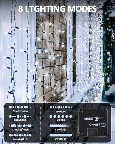 Miniatura 3 de Paquete de 2 guirnaldas de luces blancas, 200 luces LED de 72 pies (21.94m) cada una, guirnaldas de luces solares para exteriores, superbrillantes,