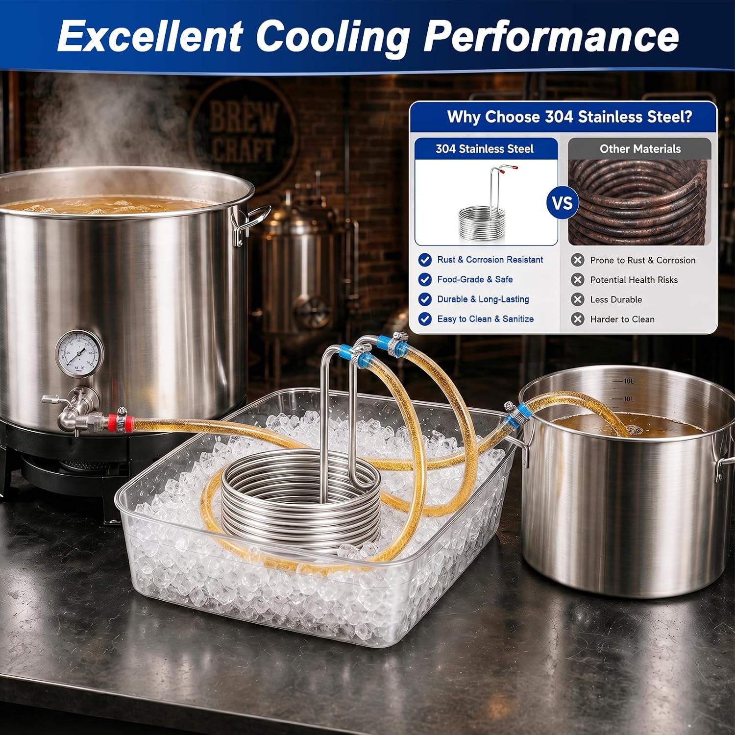 Wort Chiller 3/8" x 25FT, Food Grade Immersion Chiller Coil, Stainless Steel Ice Bath Water Chiller Beer Chiller Water Cooler Tubing Coil for Beer Brewing