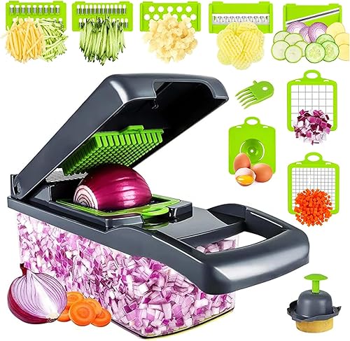 Cortador de verduras multifuncional, picador de verduras 13 en uno, ideal para cortar cebolla, papa, funciona excelentemente como cortador, cortador