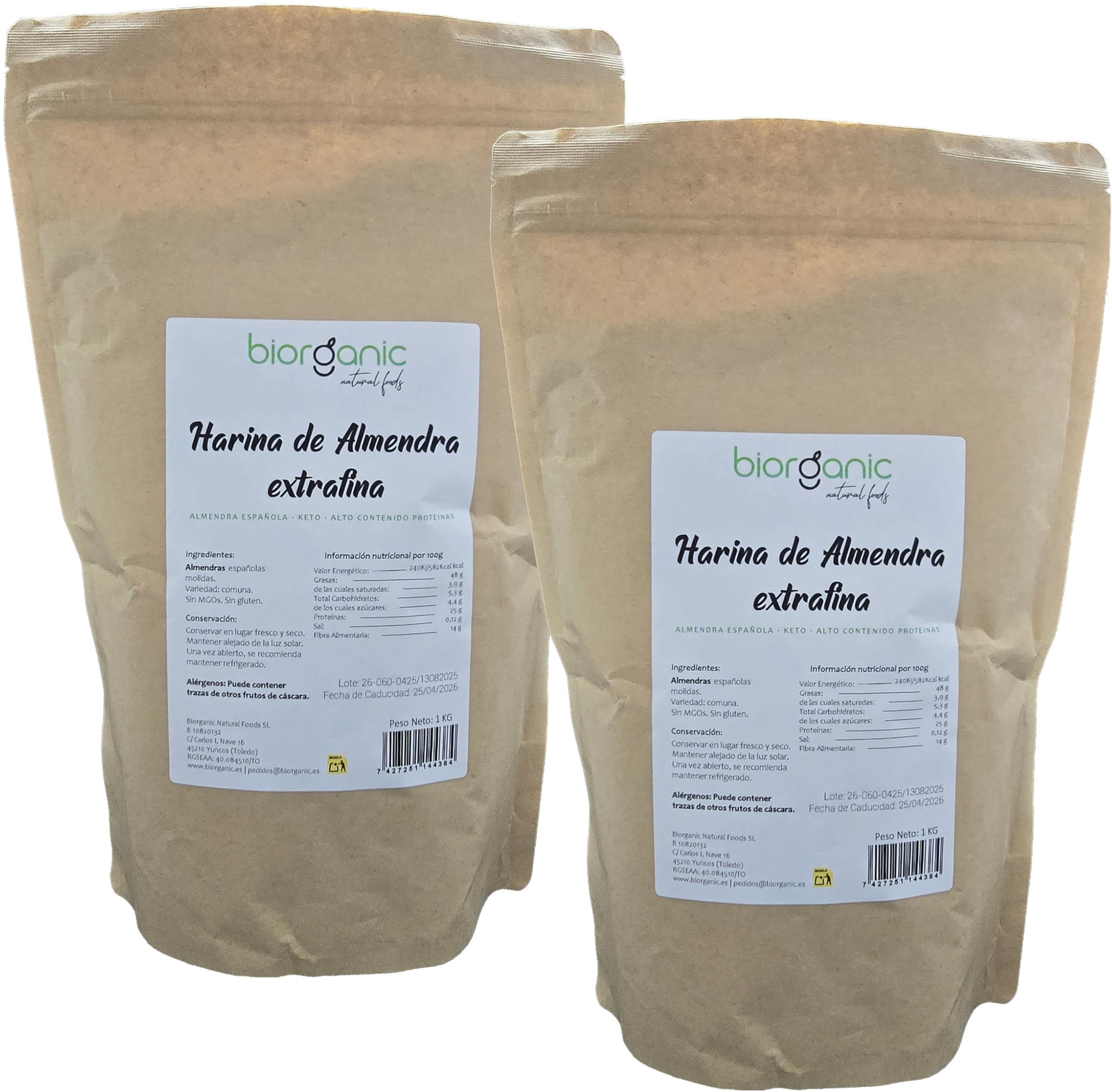 Harina de almendra 2kg EXTRAFINA, Keto, sin gluten. Origen España. 100% natural. Certificado sin MGOs. Marca española.