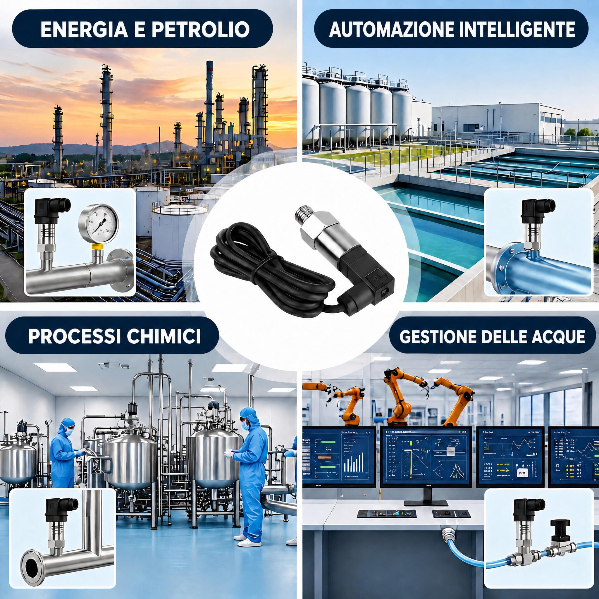 Trasduttore di Pressione Uscita 4-20ma, Sensore del Pressione G1 / 4" Filettatura in Acciaio Inossidabile, per Olio Combustibile Aria Acqua (0-1MPA)