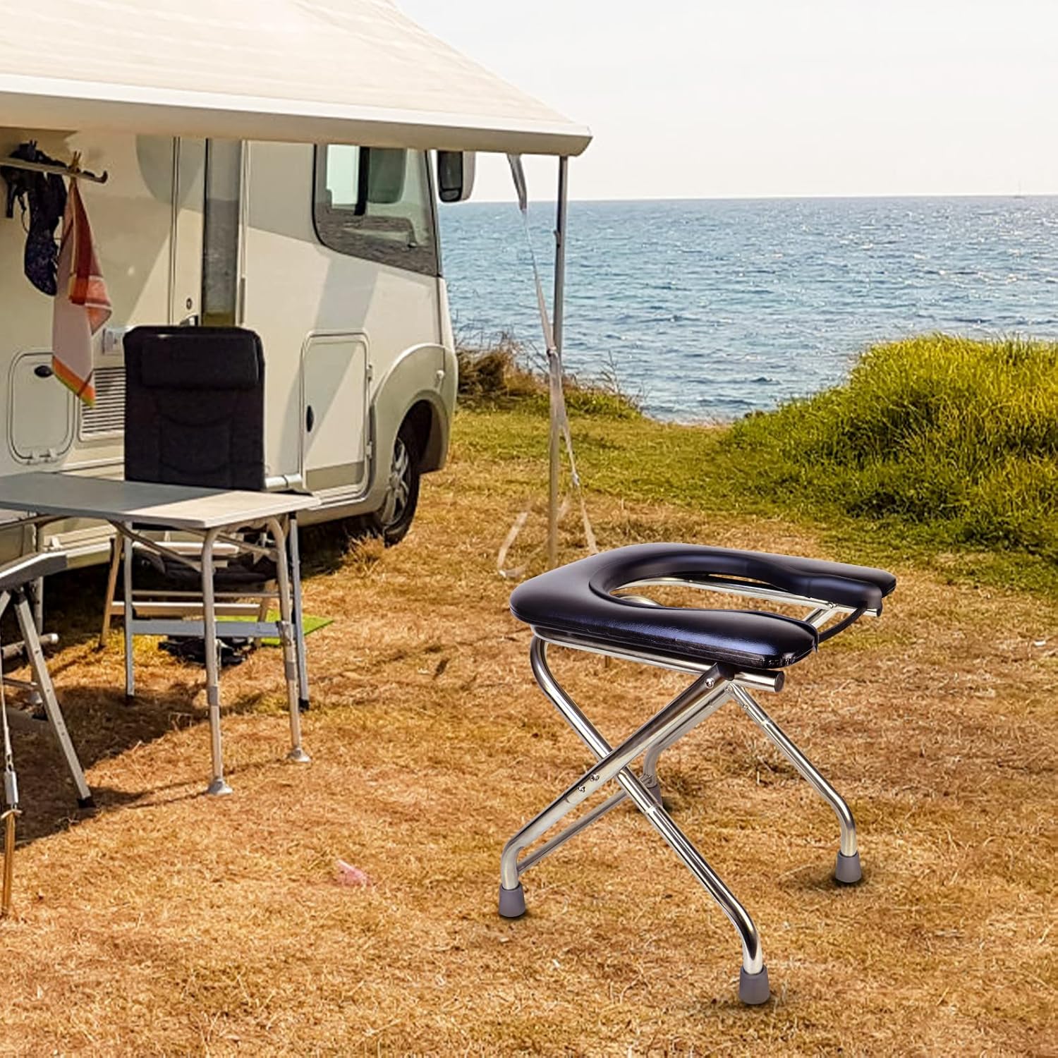 BLIKA Portable Toilet with Removable Plastic Ring and U Shaped 350 LBS Portable Toilet