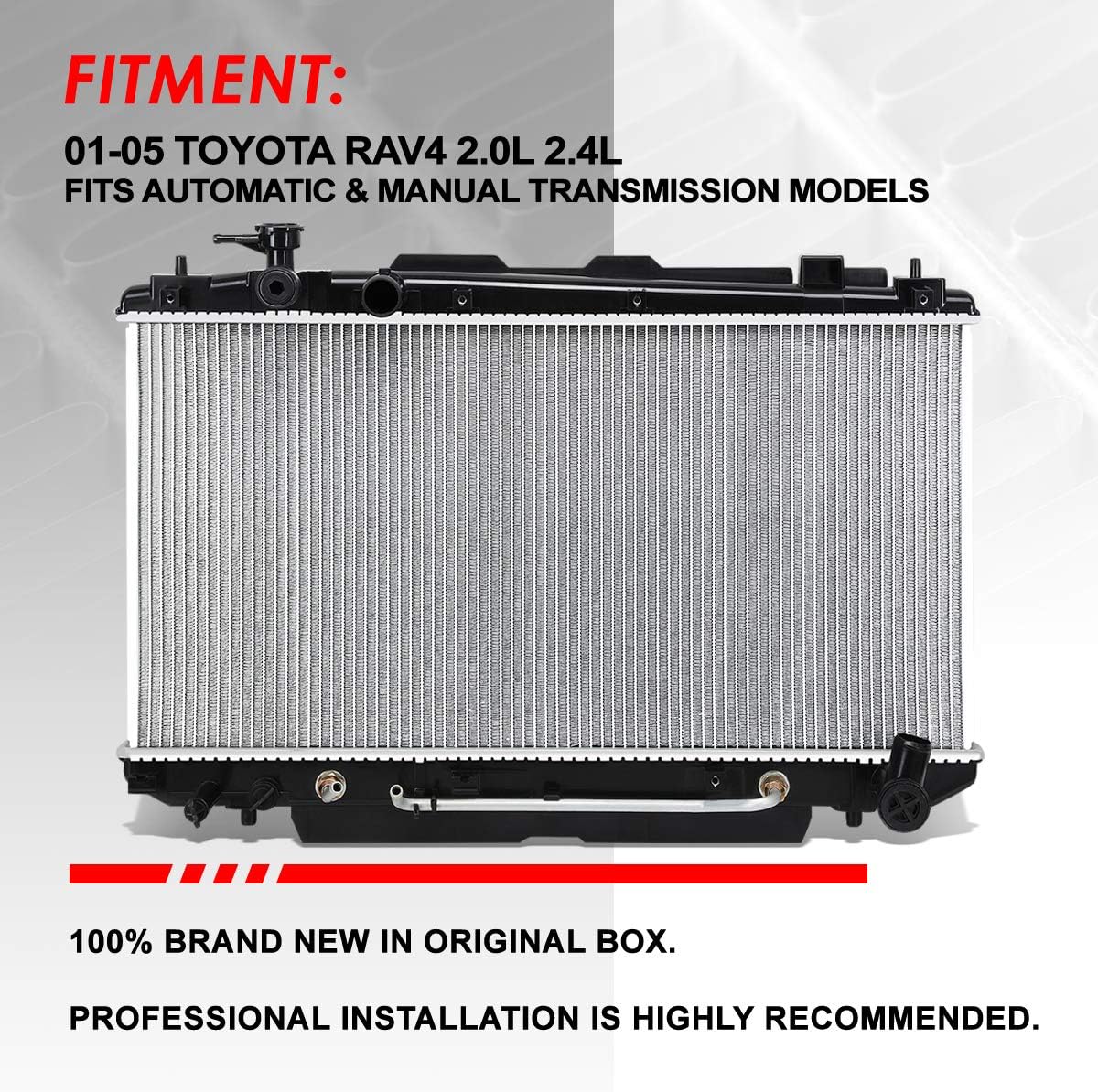 Auto Dynasty Radiator Compatible with 2001-2005 Toyota Rav4 2.0L 2.4L AT MT, DPI 2403 Factory Style 1-Row Cooling Radiator, Aluminum Core