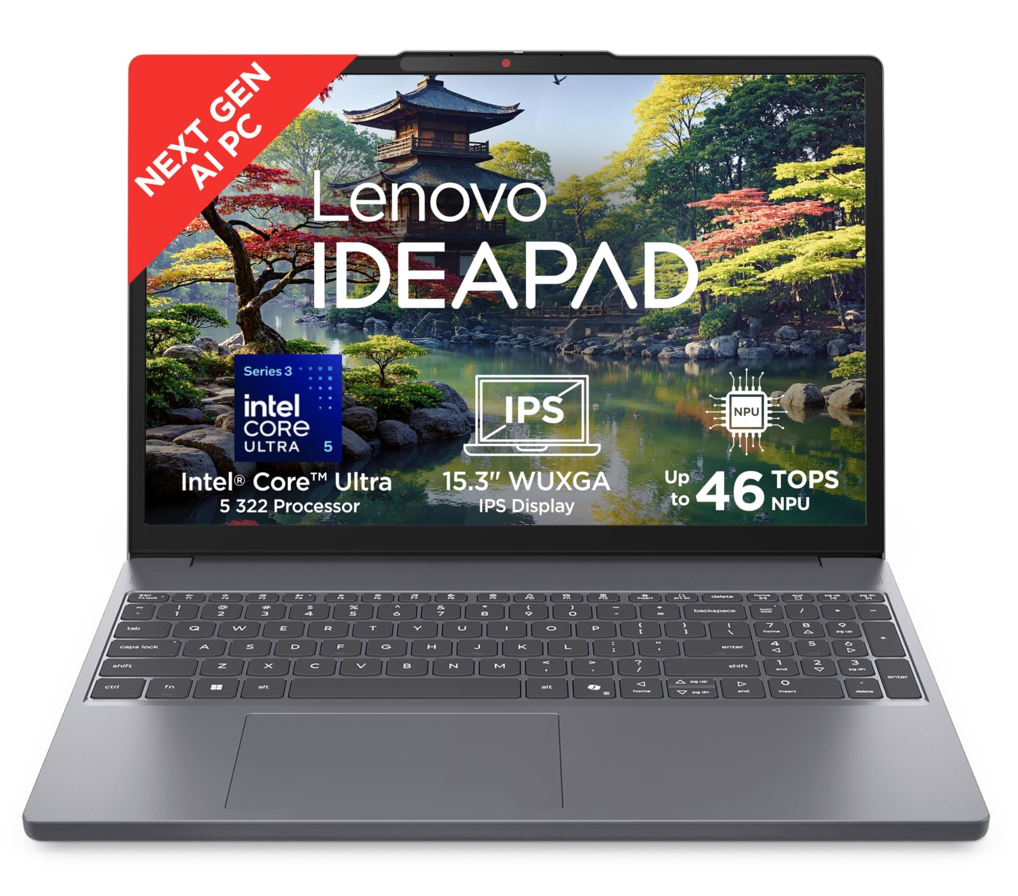 Lenovo IdeaPad Slim 3 Intel Core Ultra 5 322 Next-Gen AI PC (16GB RAM/512GB SSD/15.3" (38.8cm)/WUXGA IPS/Copilot+ PC/Windows 11/MSO 365 Basic+Office 2024/Backlit Keyboard/Grey/1.6Kg), 83UR009QIN