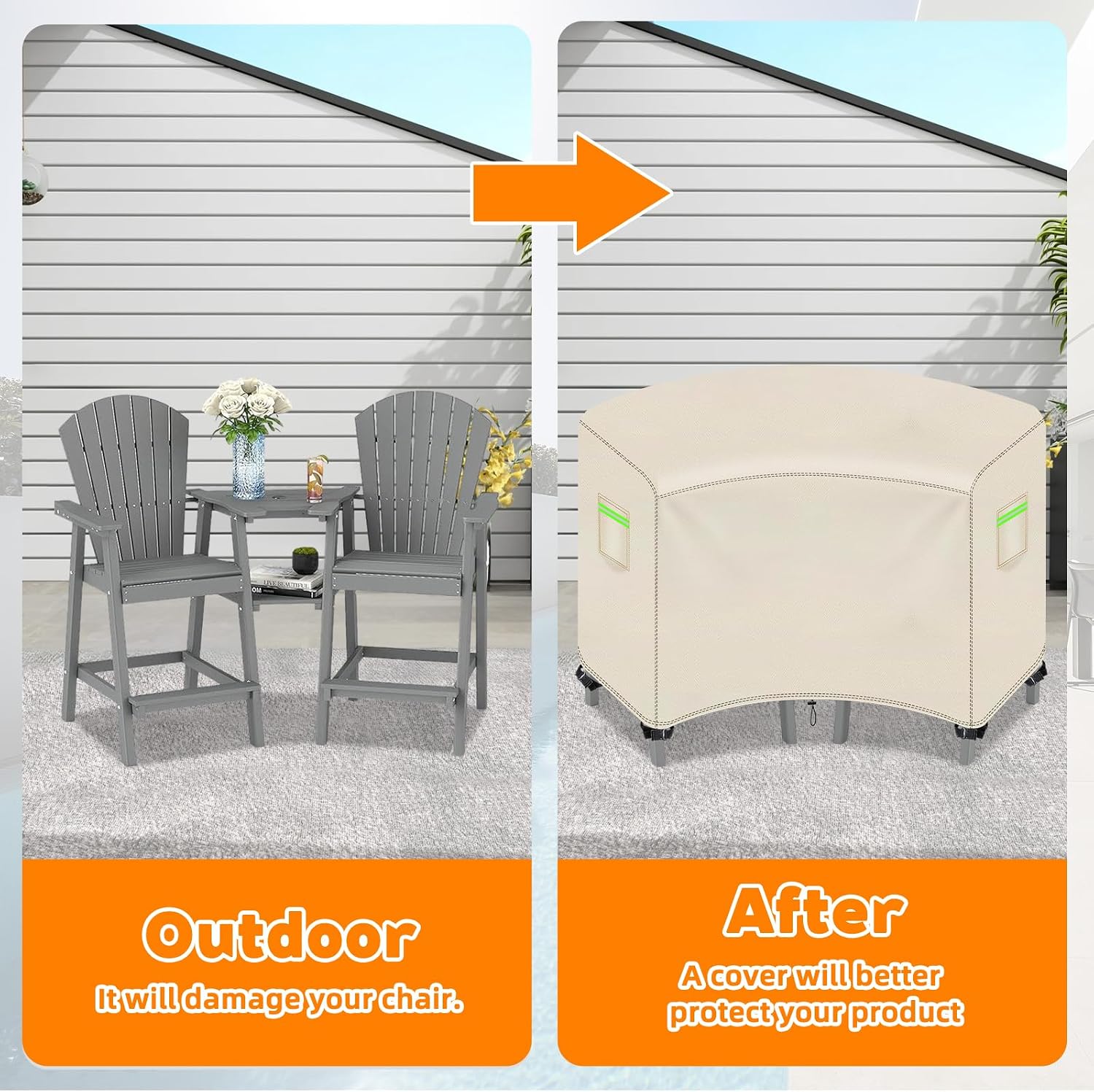 Cover for Tall Adirondack Chair Set of 2, Double Adirondack Chair Cover, Waterproof 600D Oxford, Heavy Duty UV Windproof Tall Adirondack Chairs Set Covers, 81" Wx30 Dx49 H, Black (Beige)
