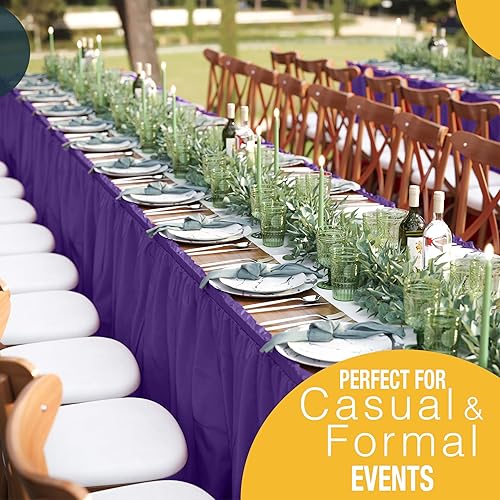 Miniatura 28 de Exquisite Falda de mesa con volantes, color marrón, paquete de 2 faldas de mesa de 14 pies de largo para mesas rectangulares de 6 pies o faldas