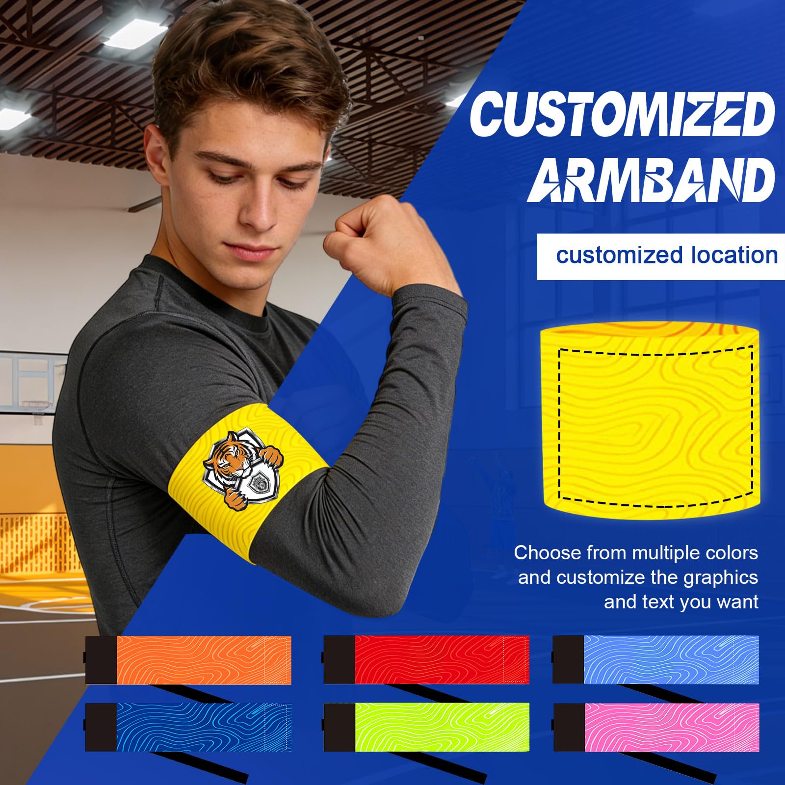 Fascia Capitano Personalizzata Calcio, Bracciale Adulto Bambino Personalizzabile con Logo e Testo Maglia Antiscivolo (Azzurro)