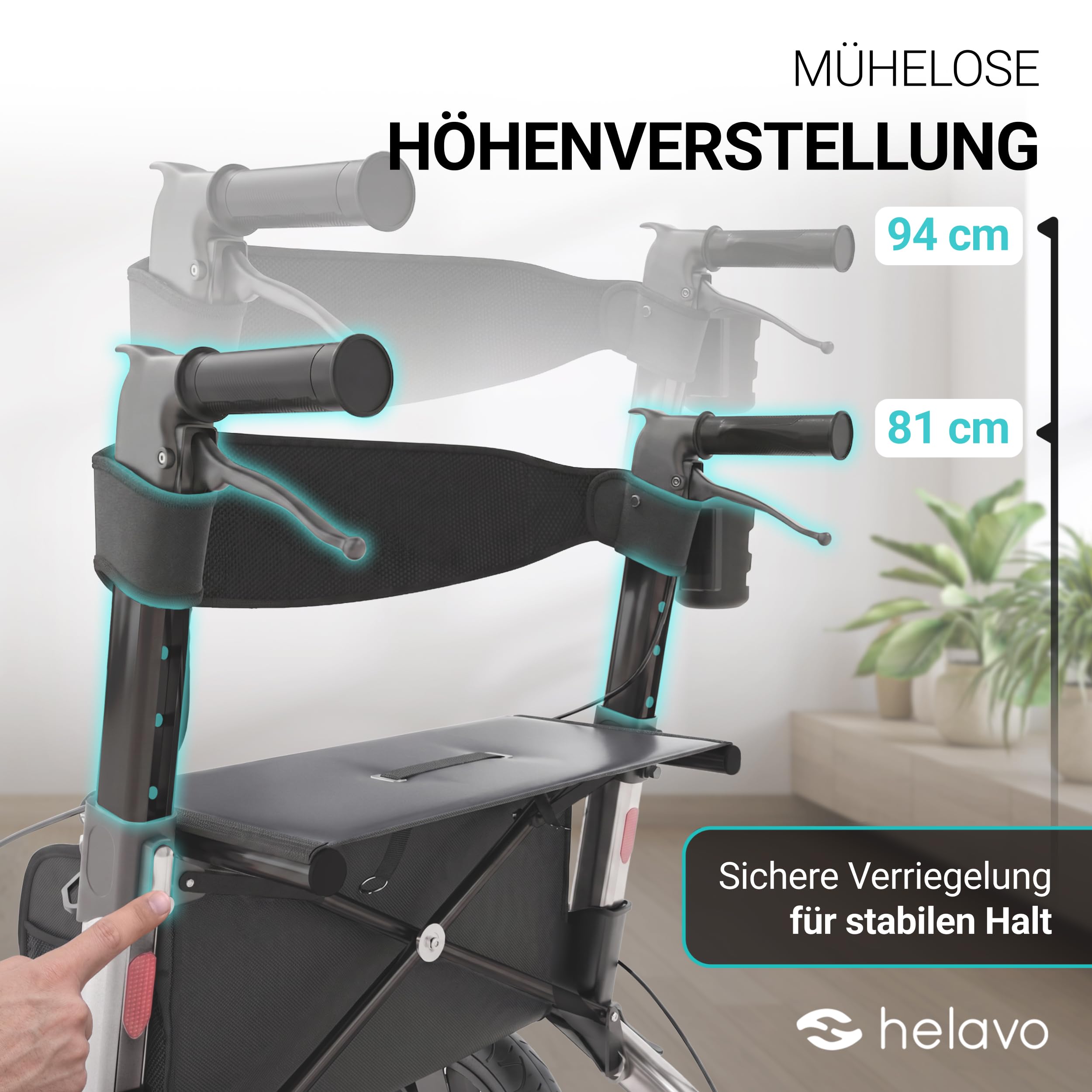 Helavo Rollator mit Pannensicheren Vollgummireifen für Draußen - Faltbarer Aluminium Outdoor-Rollator mit Sitz - Maximale Mobilität & Komfort im Außenbereich | 12" Vollgummibereifung für maximalen Komfort - Faltbarer Aluminium-Rollator für Draußen - Mit S
