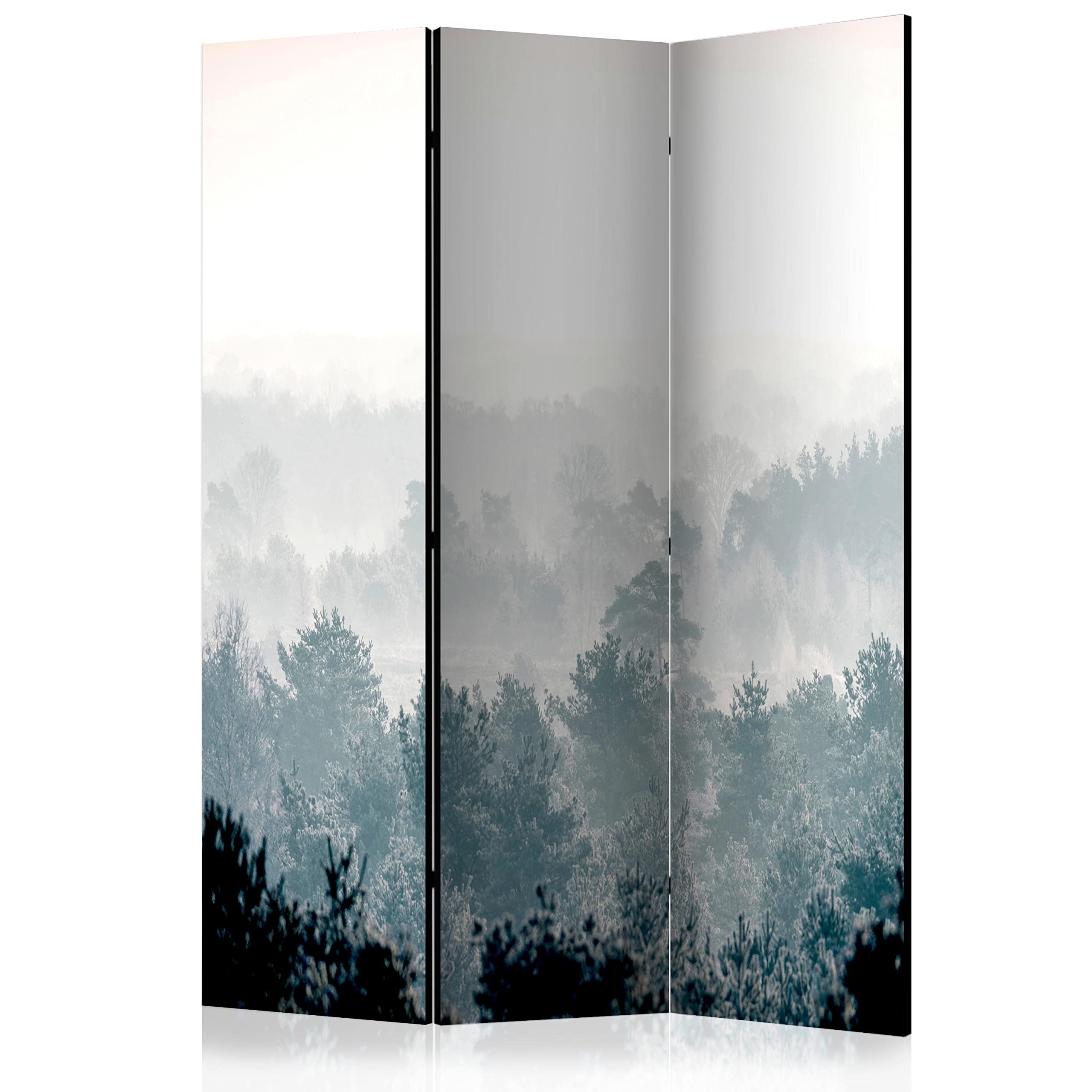 murando - Paravent intérieur unilatéral 135x172 cm - Séparateur de pièce en Bois Naturel avec Toile imprimée d'un côté, pour Chambre à Coucher - Brume matinale Forêt mystérieuse c-C-0242-z-b