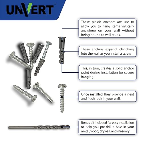 Miniatura 4 de Kit de anclaje de plástico para paneles de yeso, incluye 100 anclajes de plástico (78 pulgadas), 100 tornillos Phillip (1 pulgada) y 1 broca de