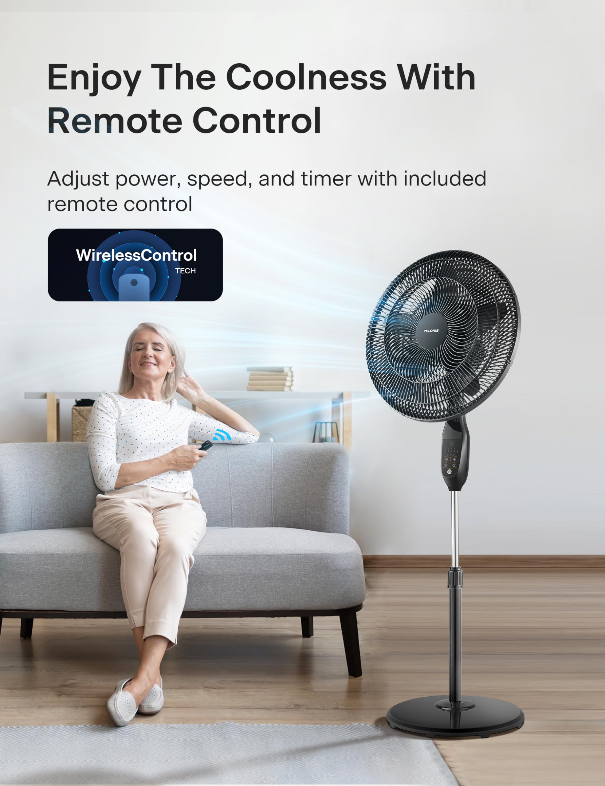 PELONIS 18 Inch 5Blade Oscillating Pedestal Fan With, 60 OFF