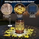 Solar Lantern Outdoor Hanging Light with Hummingbird Floral Cutout Design - Waterproof Metal LED Solar Lamp for Garden, Balcony, Patio, Yard, Pathway and Tabletop Decor gallery image
