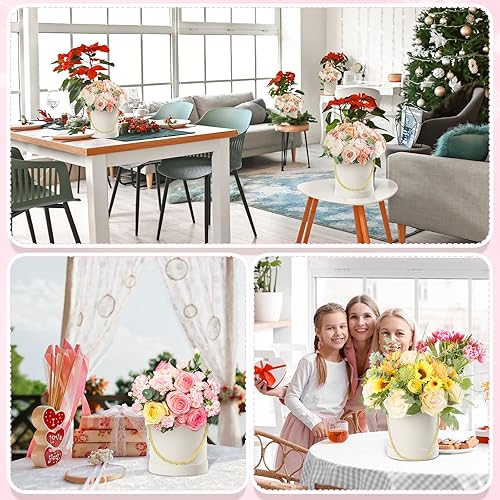 Miniatura 5 de Uiifan 6 cajas redondas de terciopelo con tapas, caja de regalo de terciopelo de San Valentín con asa para arreglos de regalo de flores de lujo,