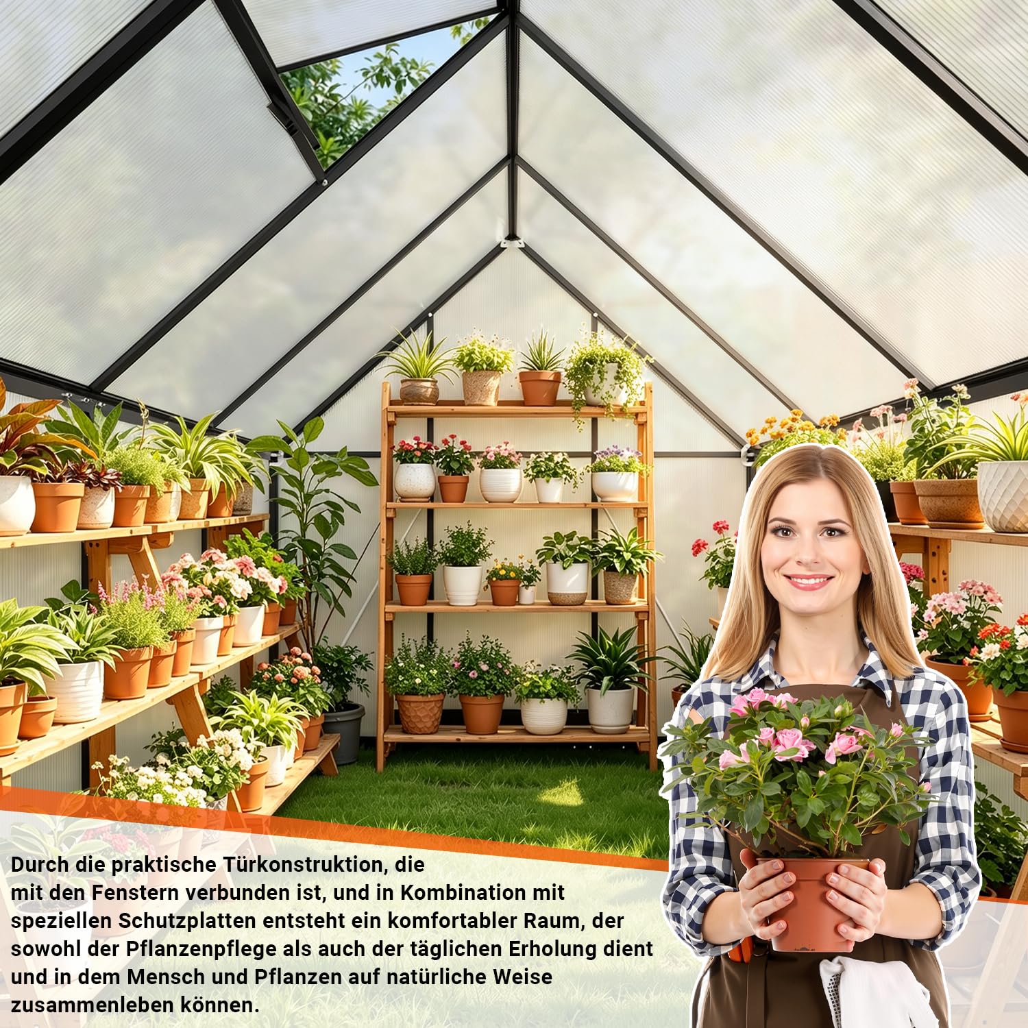 𝐉𝐚𝐱𝐠𝐮𝐨𝐦 Gewächshaus Aluminium 224 x 170 x 195 cm, 4 mm Polycarbonat-Hohlkammerplatten,mit Bodenrahmen & Dachfenster,Wetterbeständiges Tomatenhaus Treibhaus für Garten