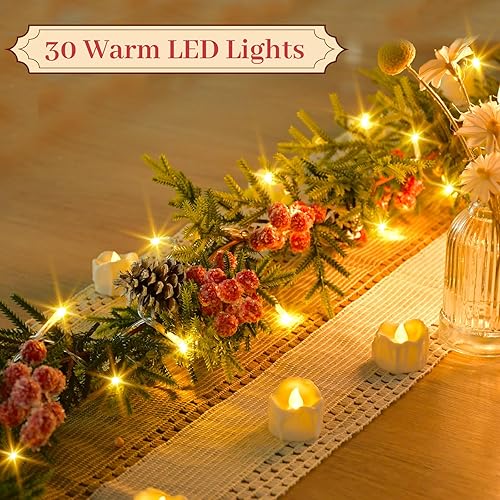 Miniatura 2 de Guirnalda de Navidad de 6 pies con función de temporizador de luces, guirnalda de pino artificial con piñas rojas y bayas rojas, decoraciones de