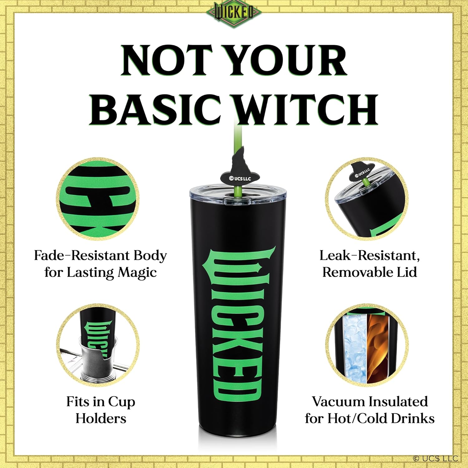 Dragon Glassware x Wicked: For Good 2-Pack 24 oz Vacuum Insulated Tumbler with Lid and Straw - Set of 2 Wicked Tumblers with 4 Straws and Toppers - Official Wicked Merch - For Good - Image 5