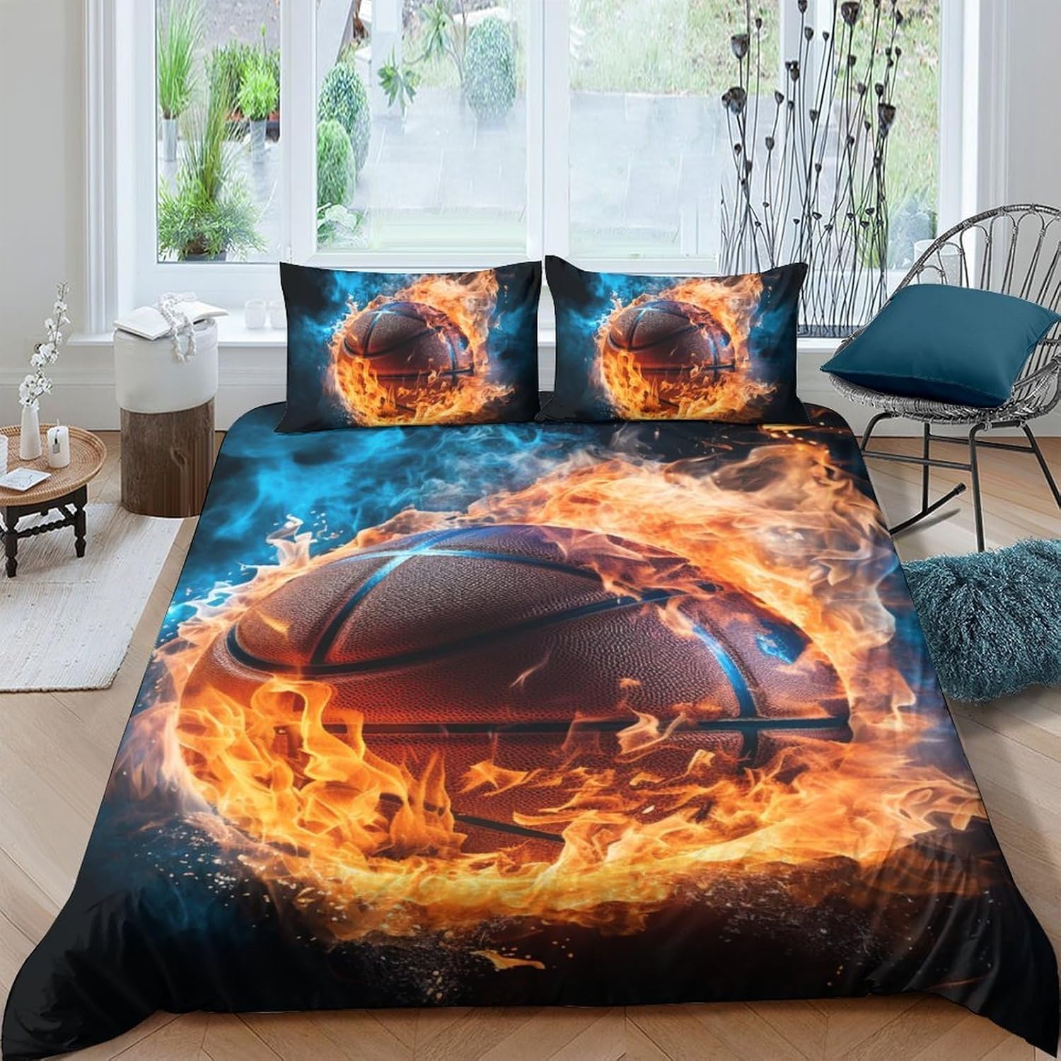 Housse de couette basket-ball 200x200 anti-allergie pour literie microfibre