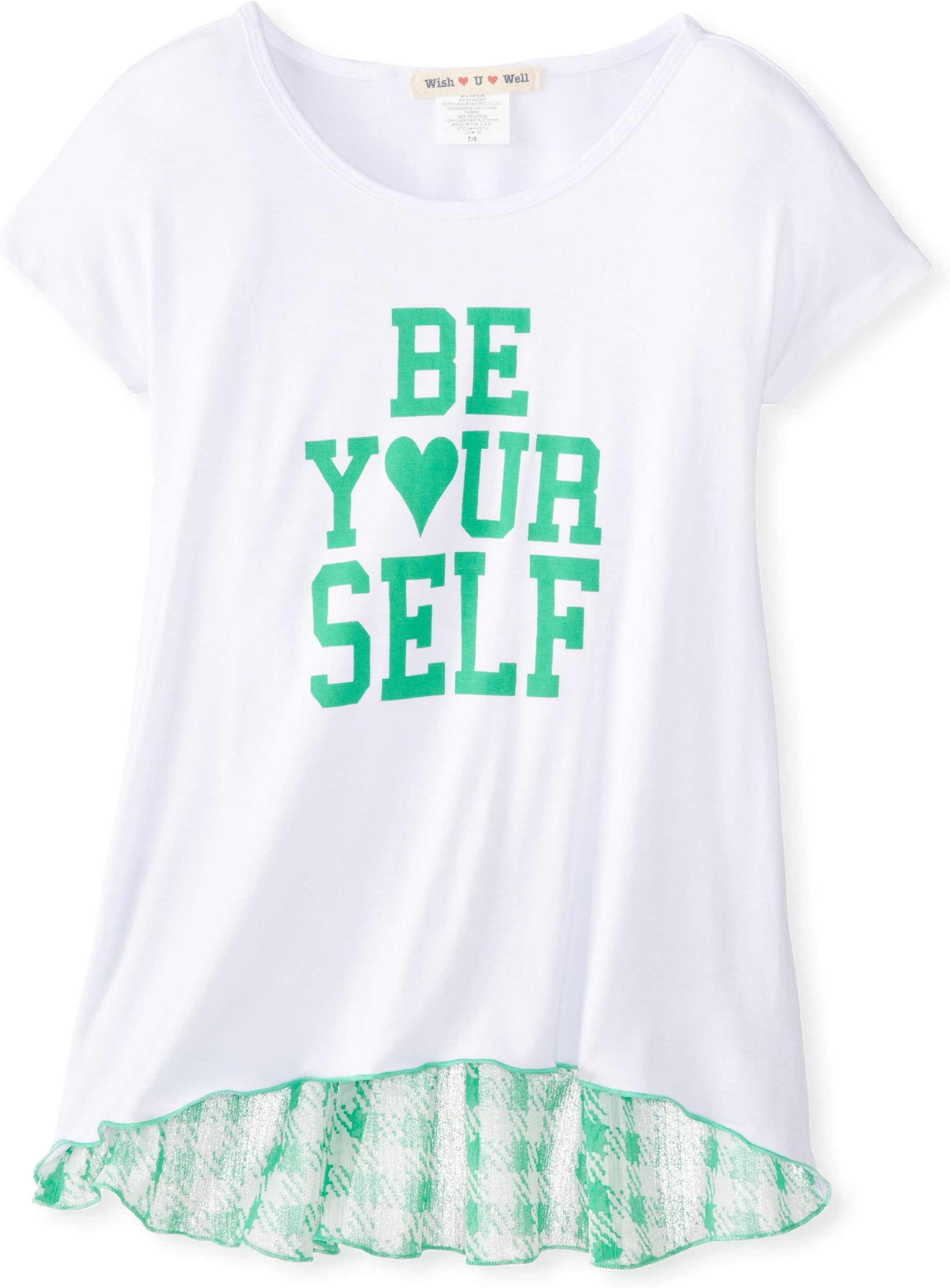Wish You Well Big Girls' Be Your Self Sleeveless Top with Chiffon Trim