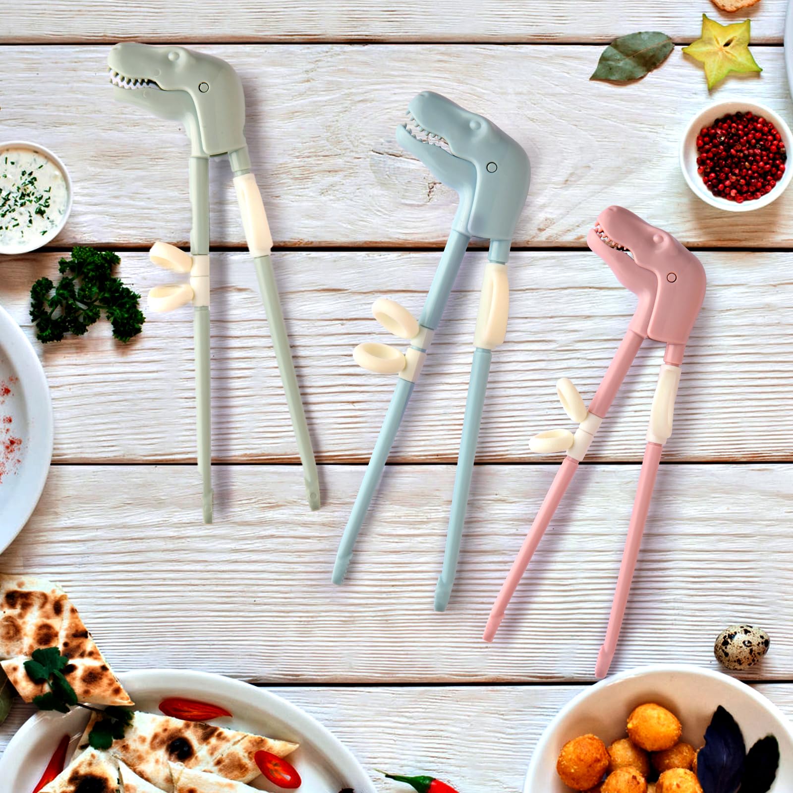 Kids Training Chopsticks, ChaLeeMOO Reusable Dinosaur Trainer Chopsticks Helper Set, Cute T-Rex Kids Utensils, Both for Right-handed and Left-handed Also Great for Adults to Use, 3 Pairs BPA Free — Amazon image 8
