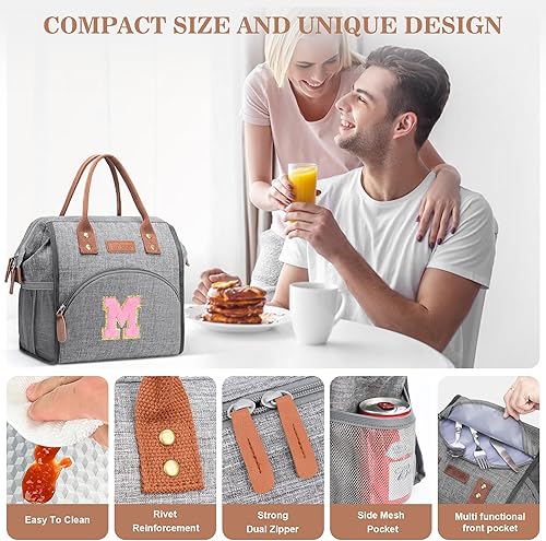 Miniatura 4 de LOKASS Lonchera para mujeres, bolsa de almuerzo aislada con inicial para adultos, bolsa de almuerzo reutilizable para el trabajopicnic, regalos