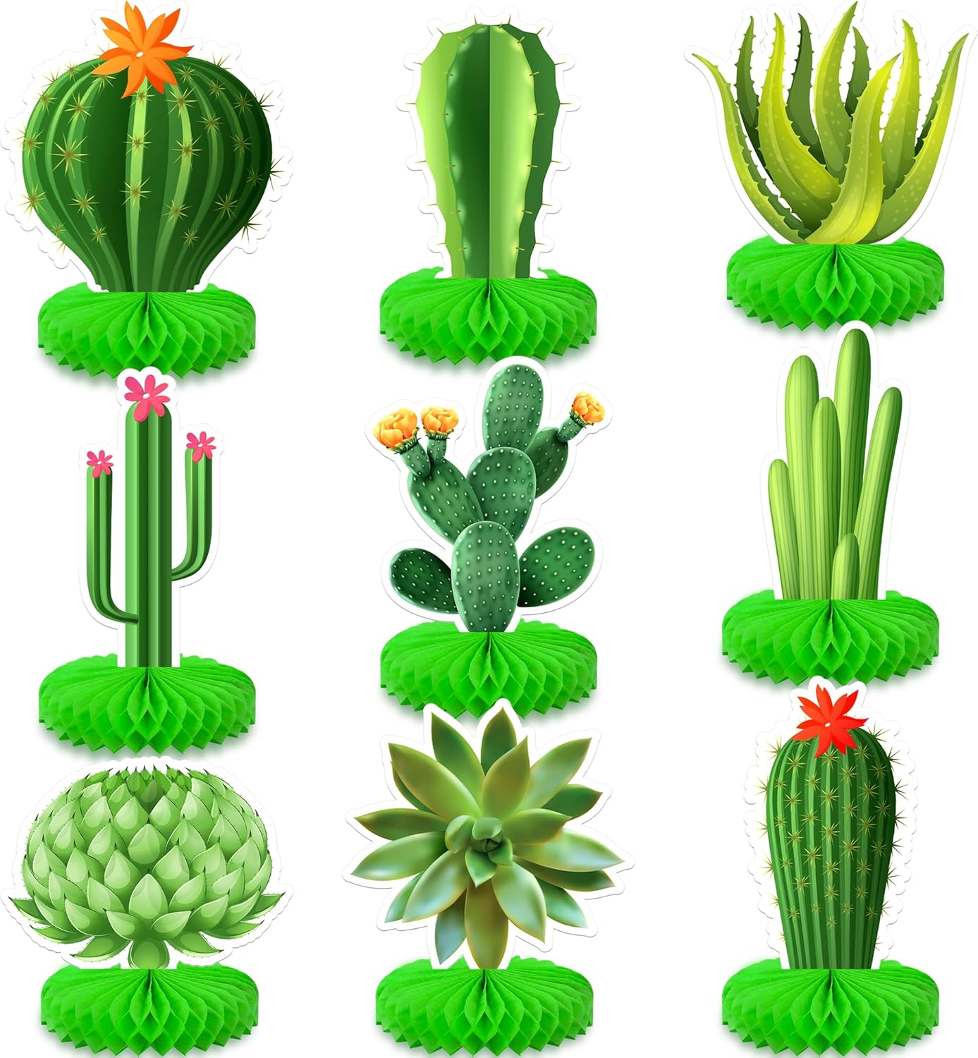 KatchOn, Cactus Centerpieces for Tables - Pack of 9, Cactus Party Decorations | Cactus Honeycomb, Fiesta Party Decorations | Cactus Table Decor, Desert Party Decorations | Mexican Party Decorations