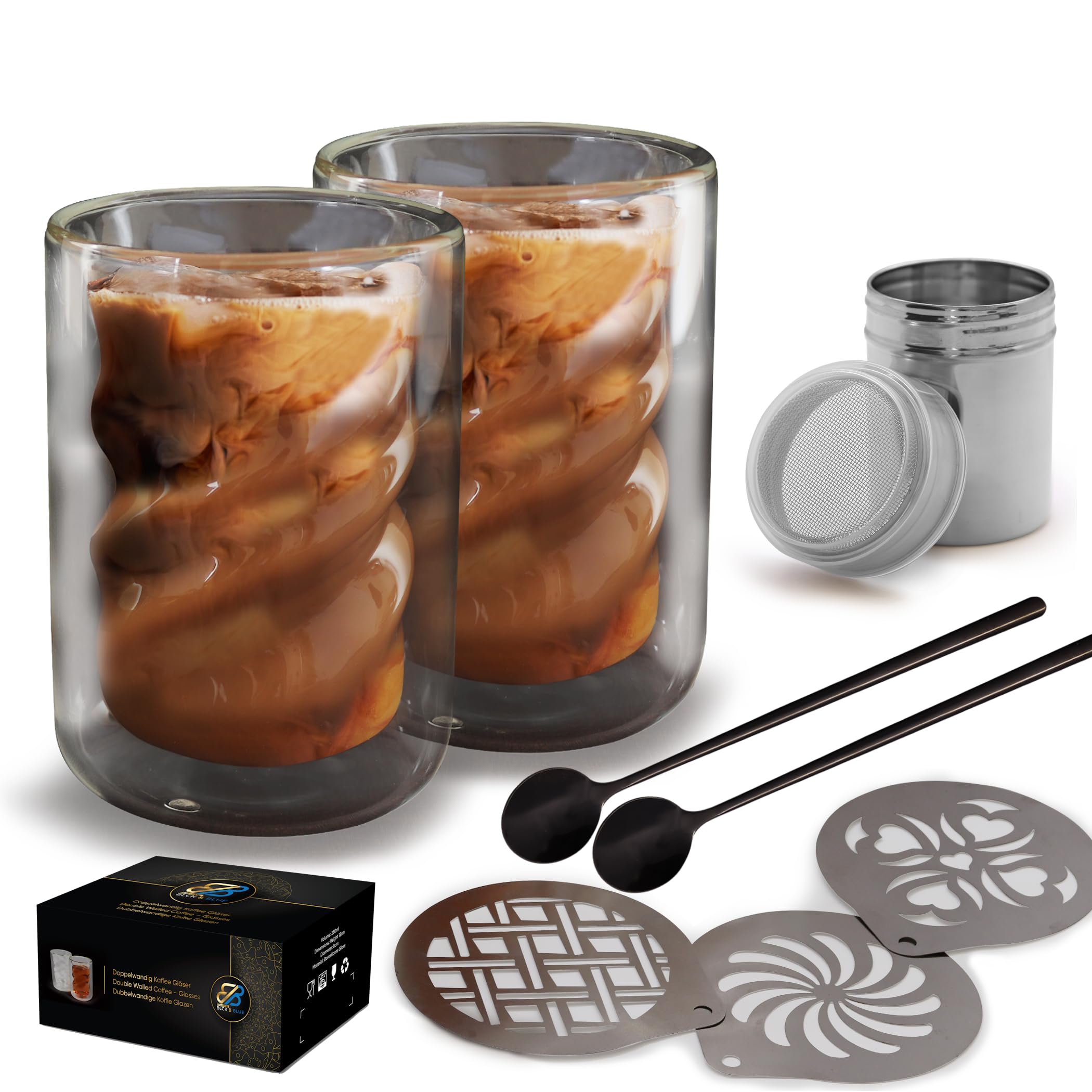 Verres borosilicate double paroi Blck & Blue au design spirale