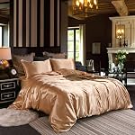 Erosebridal Hotel Grey Duvet Cover Queen Silk Like Satin Bedding Set Summer Reversible Quilt Comforter Cover Honeymoon Sexy Luxury Soft Lightweight Brushed Bedspreads for Farmhouse Room Decor