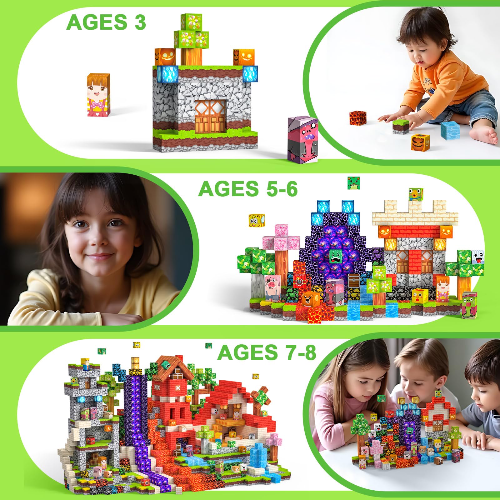 Costruzioni Magnetiche per Bambini 220 PCS 2CM 3+ Giochi Cubi Magnetici, Blocchi Building Blocks Giocattoli Montessori a Partire da 3 4 5 6 7 8 9 10 11 12 Anni Regali di Compleanno per Ragazzi