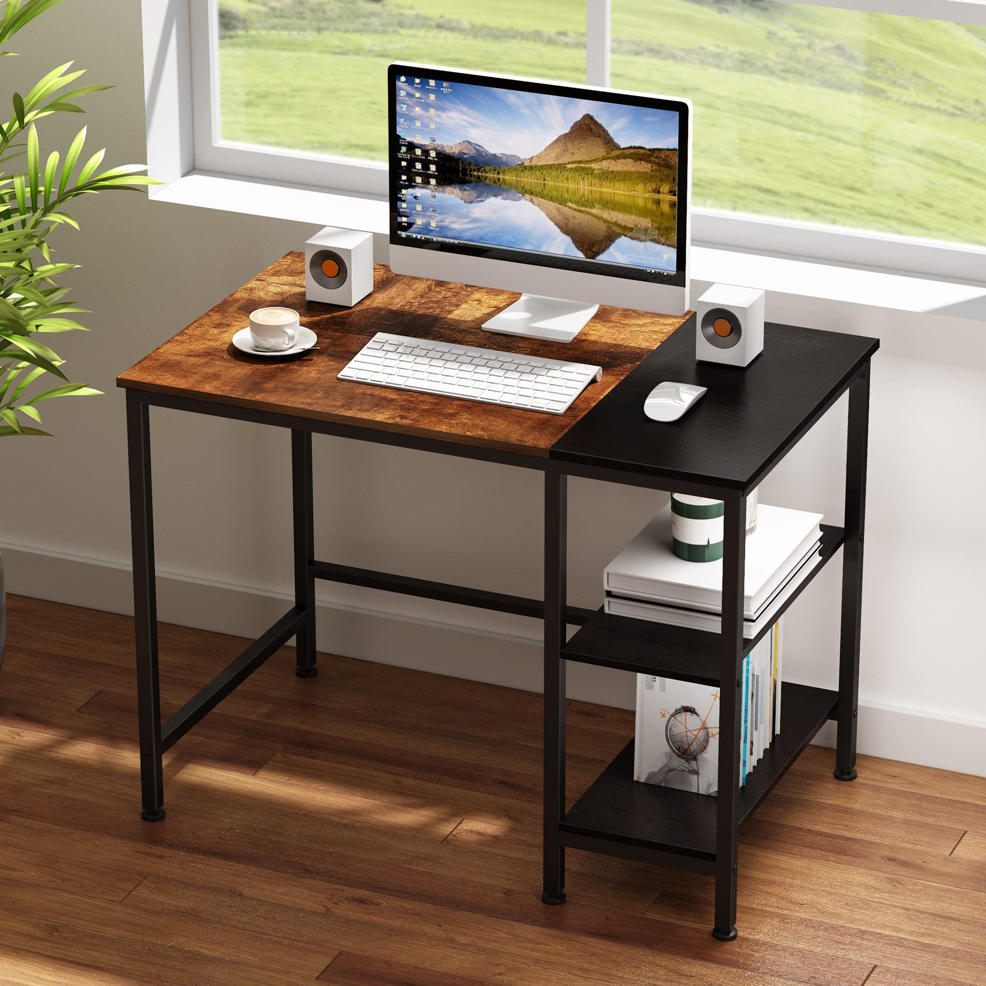 JOISCOPE Bureaus, Computer Bureau met Voedingsocket, USB & Type-C, Esports Tafel met Haken, Home Office Bureau, Studietafel met Houten Planken, voor Studie, Kantoor, Slaapkamer, 140cm, Wit