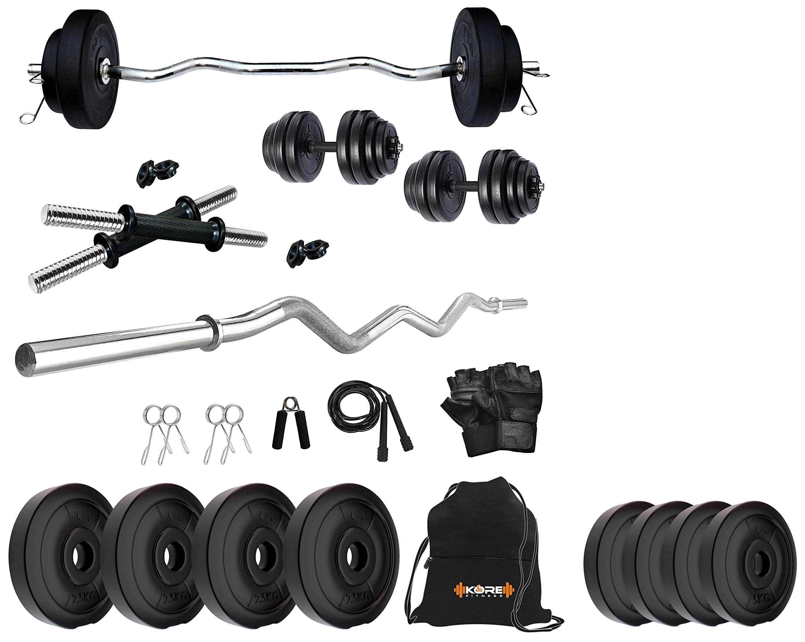 Kore PVC 30 Kg Home Gym Set With One 3 Ft Curl Rod And One Pair Dumbbell Rods With Gym Accessories, Black (B08BS5T97B) Amazon Price History, Amazon Price Tracker