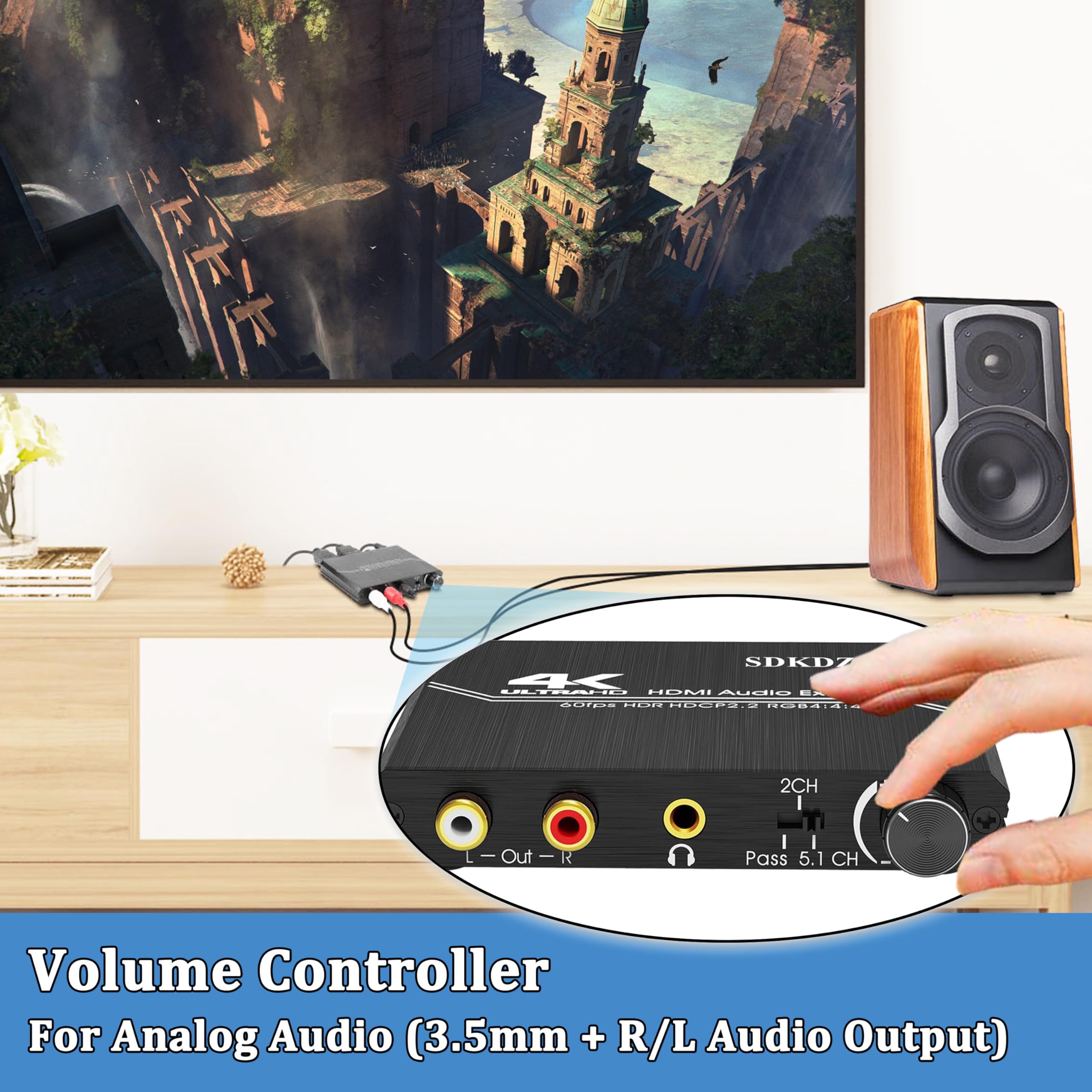 HDMI 2.0 Convertisseur Audio, HDMI Optique Toslink SPDIF 3.5mm Stéréo RCA L/R Sortie Audio Extracteur Avec Contrôle du Volume Soutien 4k@60hz HDCP 2.2 HDR 3D Yuv 4:4:4 Pour PS5 Blu Ray