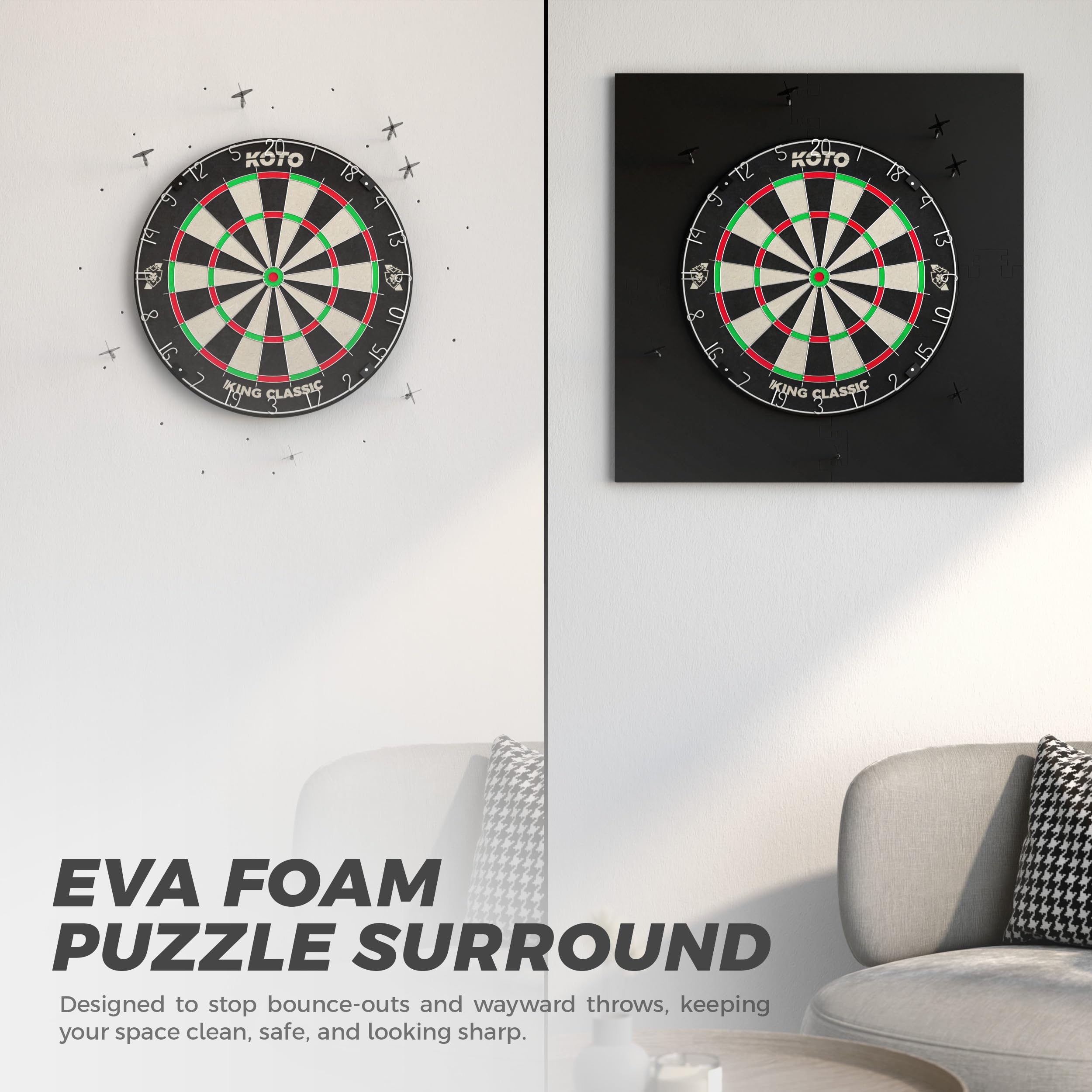 KOTO – Protezione per Freccette (Surround) 4 Pezzi Quadrato Nero (13,5 cm), Protezione per Muro in Eva Durevole, Evita Danni a Pareti e Punte delle Freccette