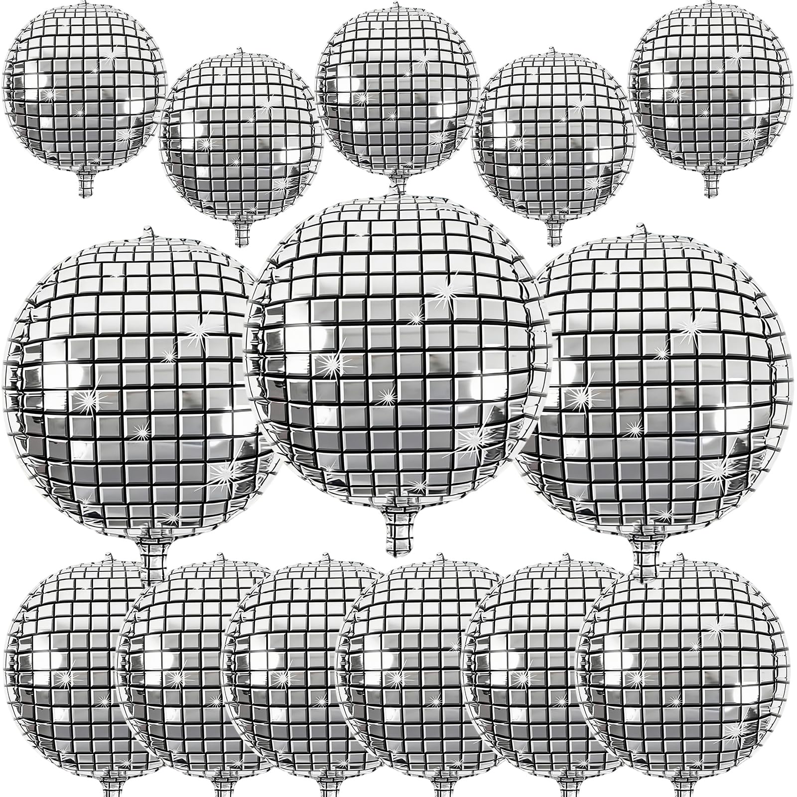 14 Pcs Disco Ball Balloons 22/15/10 4D Ball Balloons Metallic Silver Disco Mylar Balloon Chrome for Birthday Bachelorette 70s 80s 90s Themed Graduation Retro New Year Eve Prom Party Decor