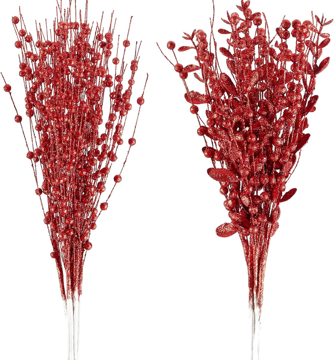 CristBest 24-Pack Christmas Tree Picks Ornaments, Artificial Glitter Berry Stem Glittery Twigs Ornaments for Christmas Tree Decorations, Small Vase, Holiday, Wedding, Party Decorations (Red)