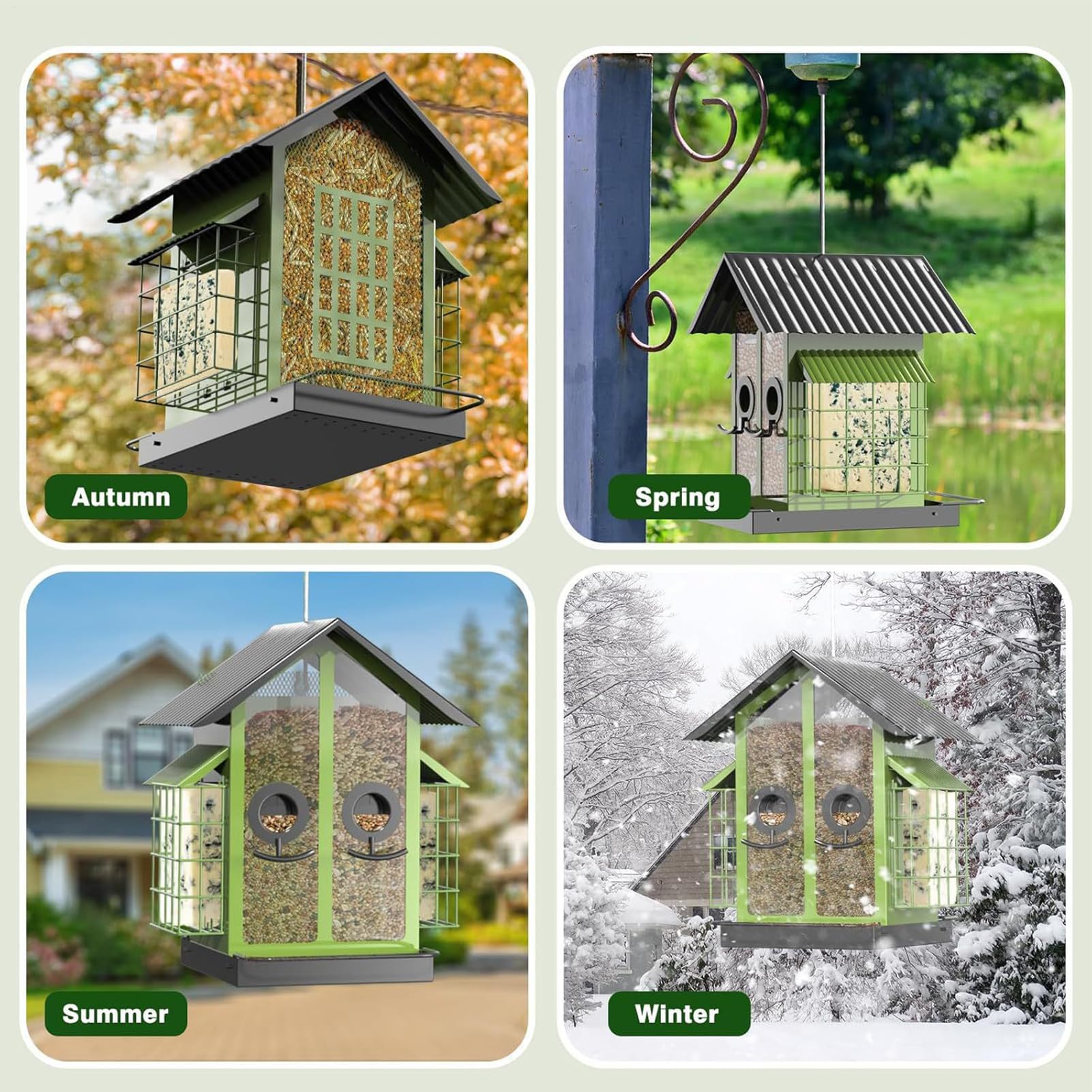 Comederos De Pájaros Al Aire Libre,Comederos De Aves Silvestres De Metal | Con Doble Techo | Accesorios Para Alimentación E Hidratación Pájaros Para Árbol Cercado Terraza Jardín Balcón