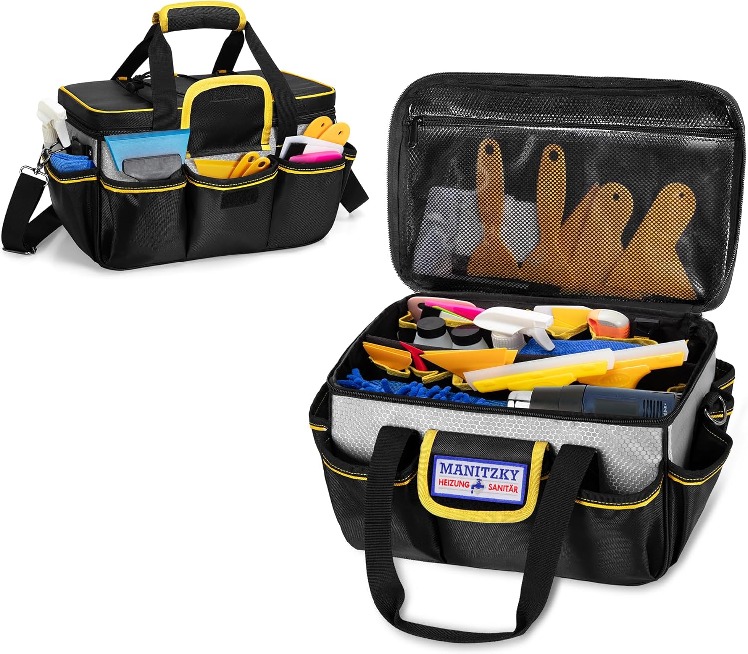 Rexmica Window Tint Tools Storage Bag, 12-inch Tool Bag for Heat Gun, Vinyl Wrap Tools or Car Film Kit, Multi-functional Work Tote for Car Window Tinters Workers — Accessories Not Included, Black