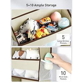Yecaye 2 Pc Over the Door Organizer with 5 Bins 10 Side Pockets, 44lbs Load Hanging Bathroom and Bedroom Organizer, behind the Door Hanging Organizers for Nursery Newborn Baby Essential Stuff Beige