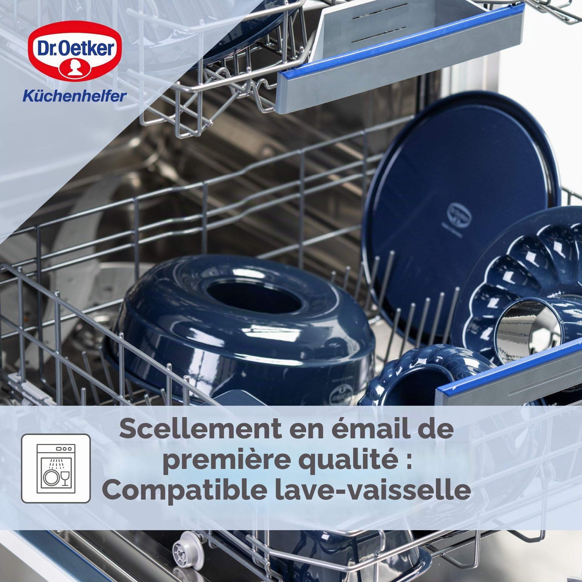 Dr. Oetker Moule à charlotte Back-Liebe émaillé, diamètre : 28 cm, revêtement en émail de qualité supérieure, résistant aux coupures et aux rayures, bleu océan, passe au lave-vaisselle, moule à gâteau