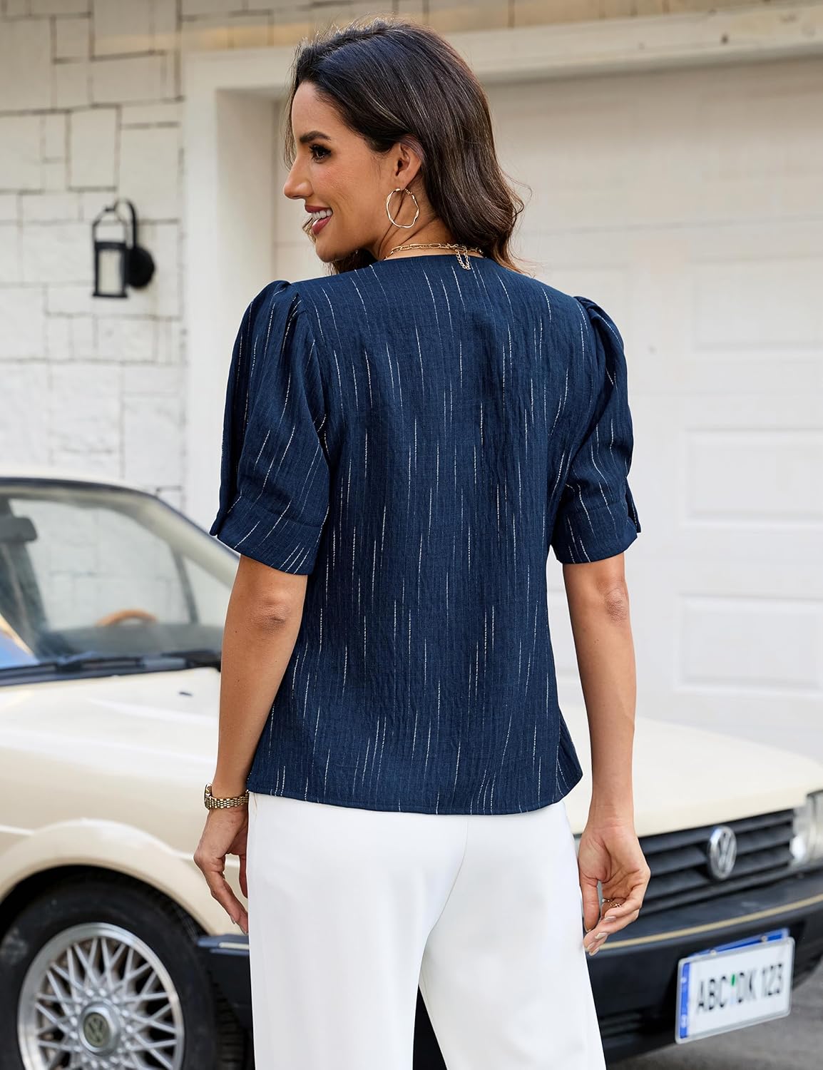 Blooming Jelly Womens Dressy Casual Blouses Puff Short Sleeve Button Down Shirts Business Work Summer Tops 2026 - Image 2