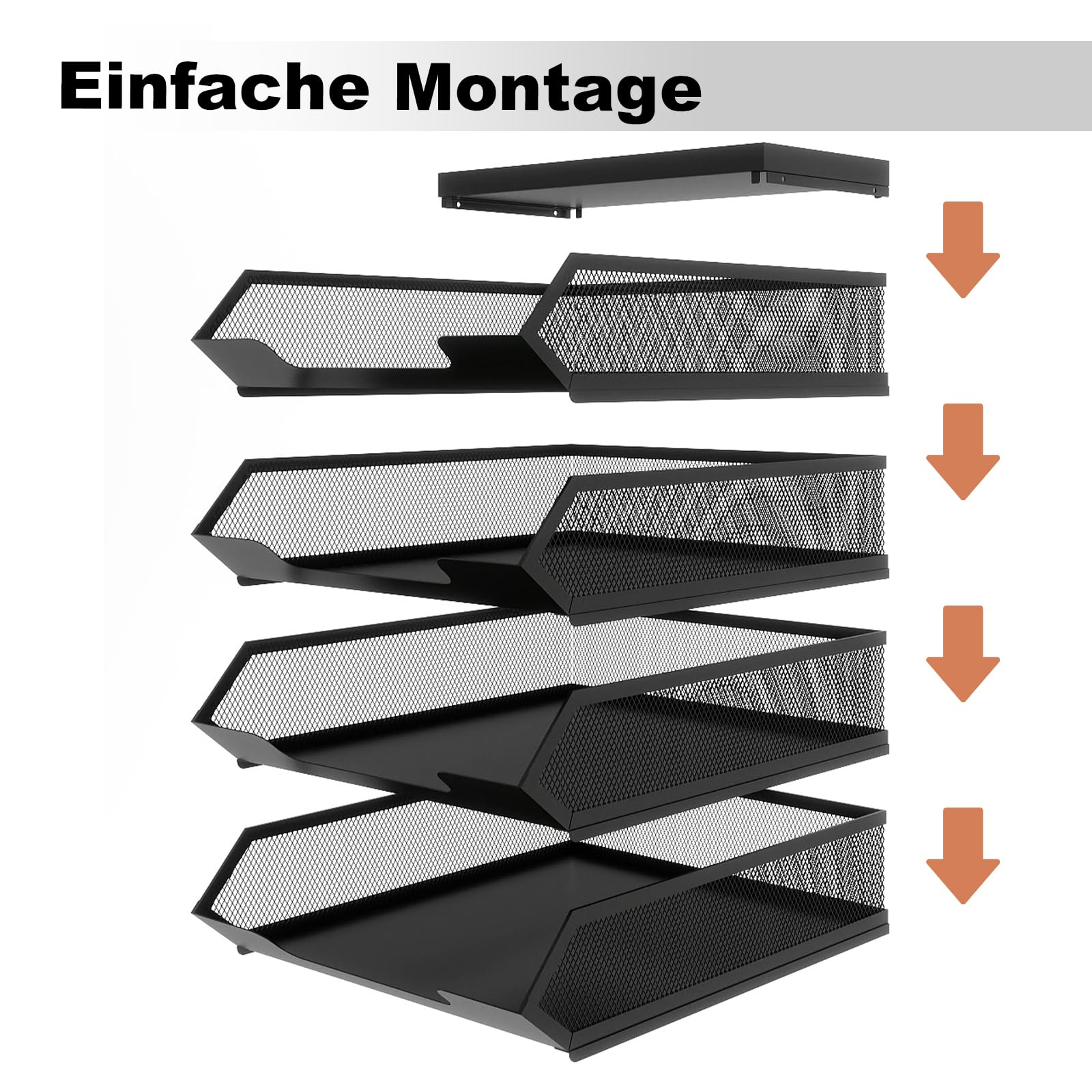 PUNCIA Dokumentenablage A4 Briefablage 4 Fächer aus Metall Stapelbar mit Stiftablage