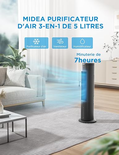 Midea - 5L Portable 3-in-1 Air Cooler with Remote Control, Water Cooled, 3 Speeds and 75 Degree Oscillation, 7H Timer, Silent Design Black - 2