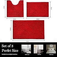Vista 2 de Juego de 3 tapetes de baño de chenilla, súper absorbentes, con fuerte respaldo antideslizante de PVC, tapetes de baño para el baño, peludos
